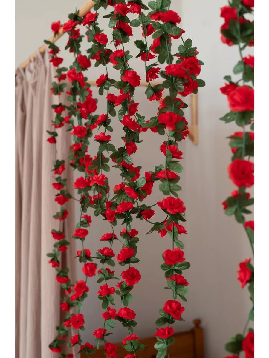 Artificial Rose Rattan Garland Fake Rose Vine Hanging Rose Ivy Red Flowers Home Hotel Office Wedding Party Garden Craft Art Decoration