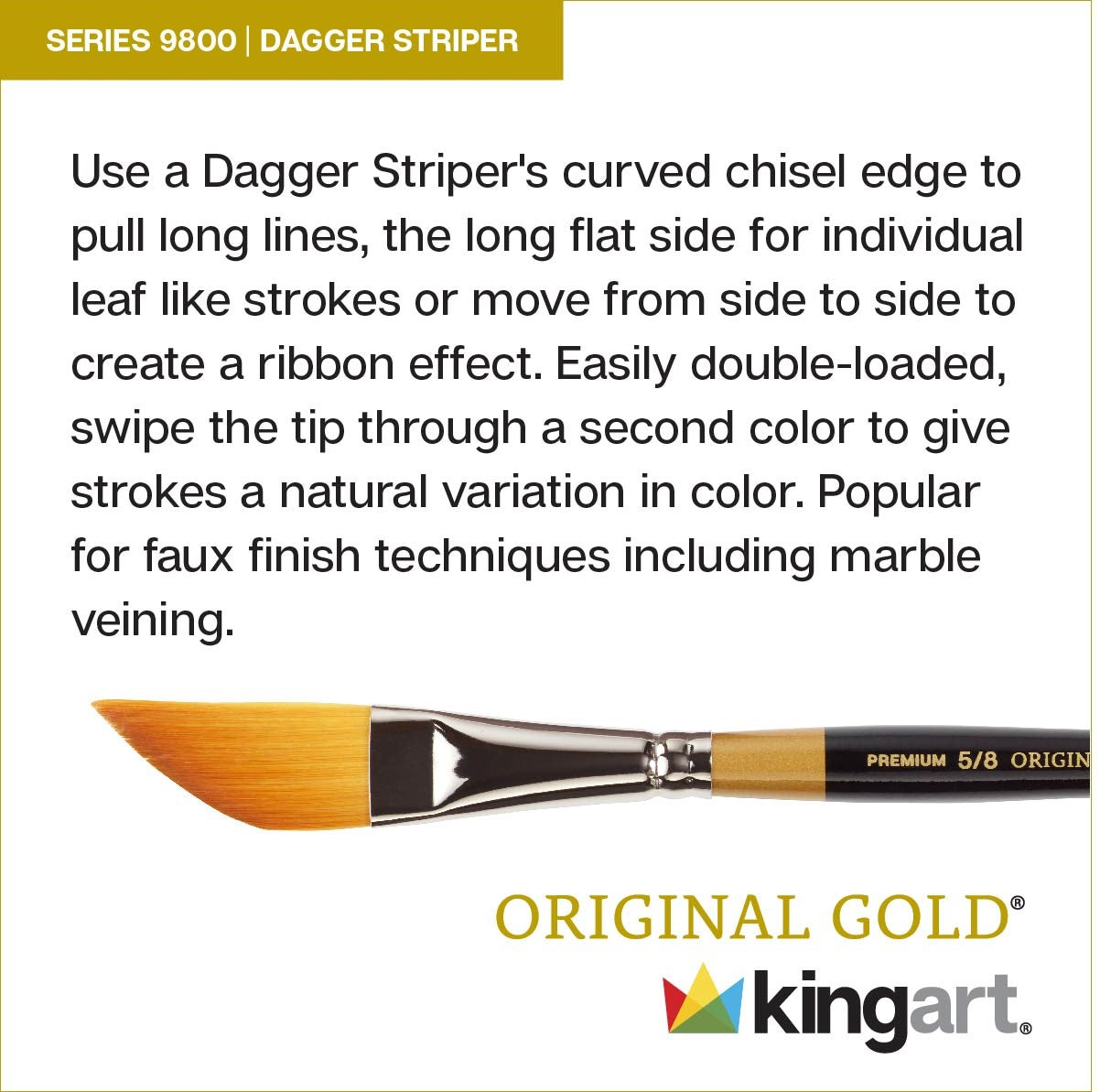 KINGART® Original Gold® 9800 Dagger Series, Premium Golden Taklon Multimedia Artist Brushes, Set of 4