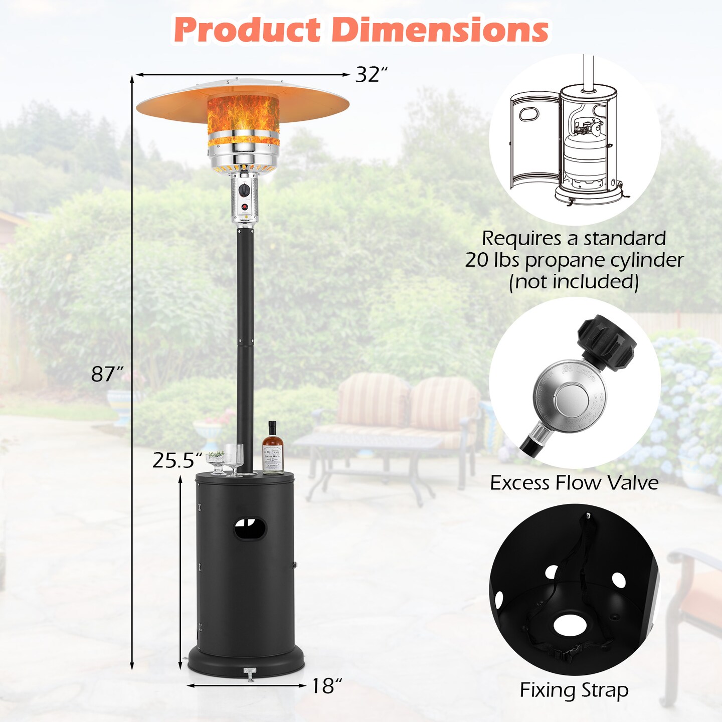 50000 BTU Round Table Design Propane Heater with Adjustable Temperature Knob Perfect for Outdoor Gatherings