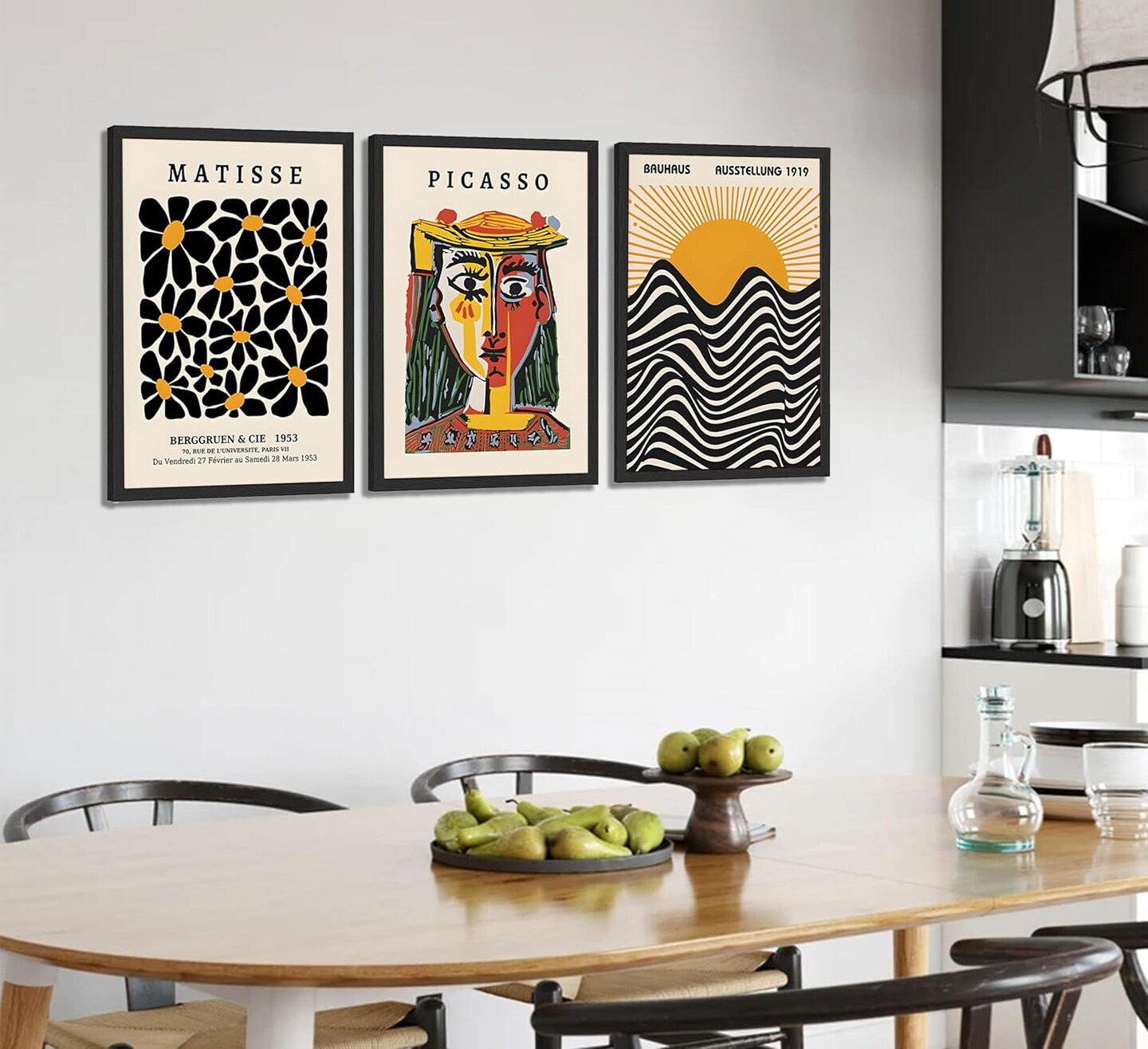 3 Pcs Picasso Matisse Bauhaus Wall Art Set Minimalist Geometric Canvas Paintings Orange Black Modern Minimalist Wall Decor Prints Posters Pictures Living Room Gallery Bedroom Decoration (Unframed,