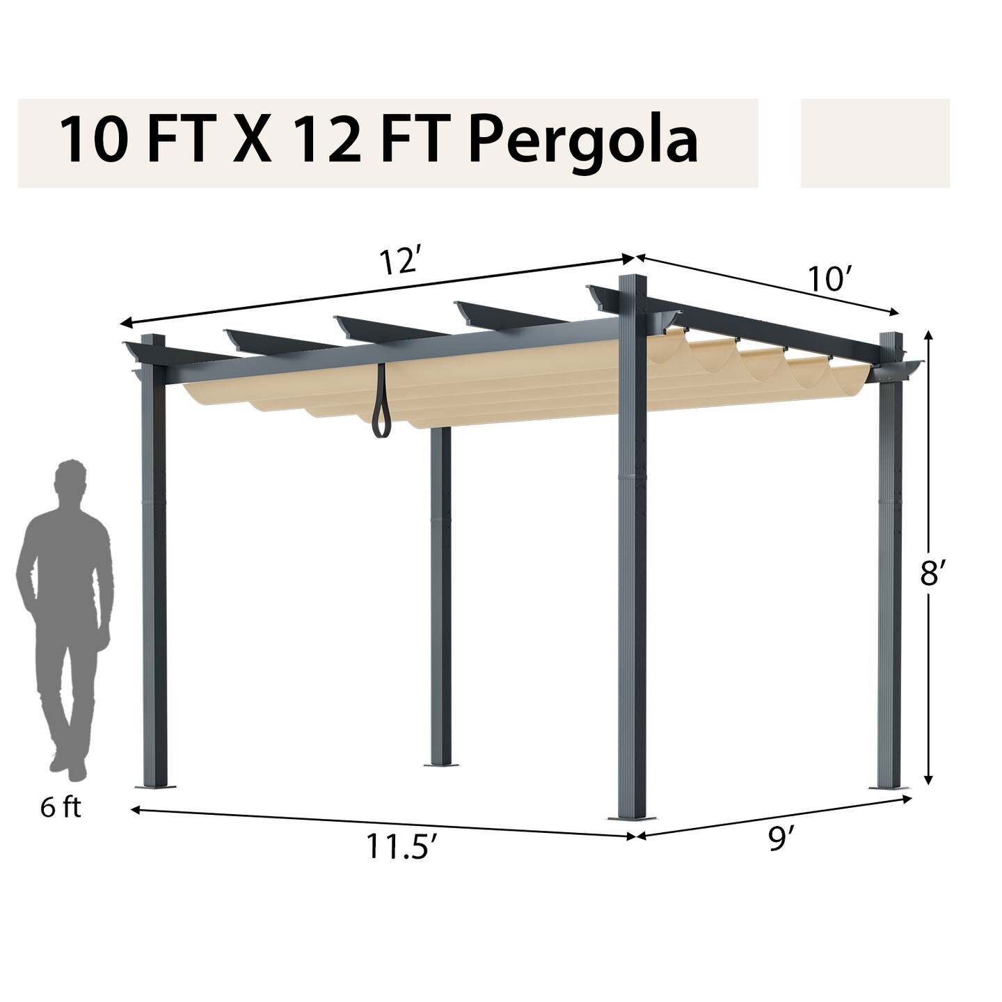 Retractable Pergola with Aluminum Frame and Trellis