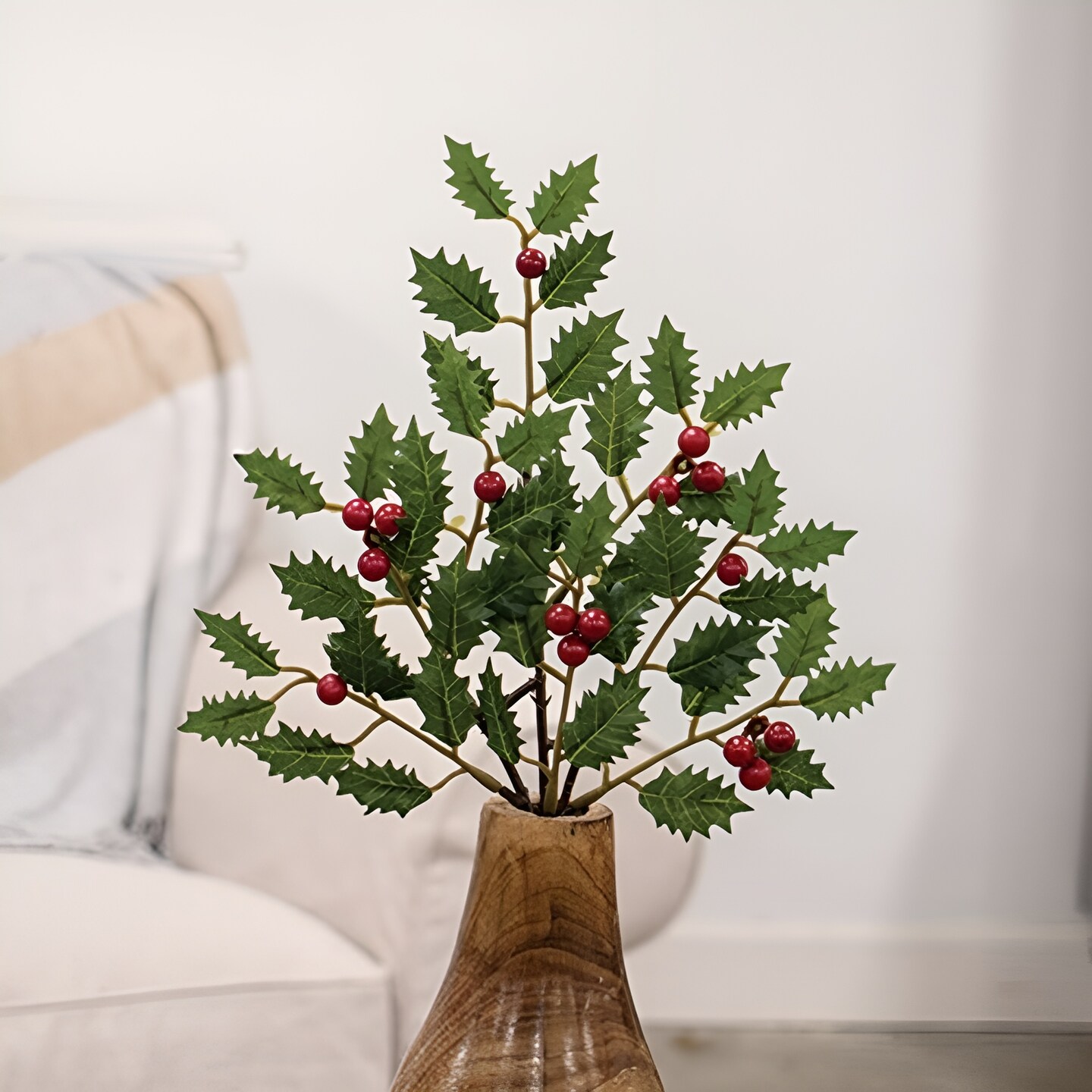 Artificial Holly and Berries Christmas Pick 15 Inch Holiday Decor