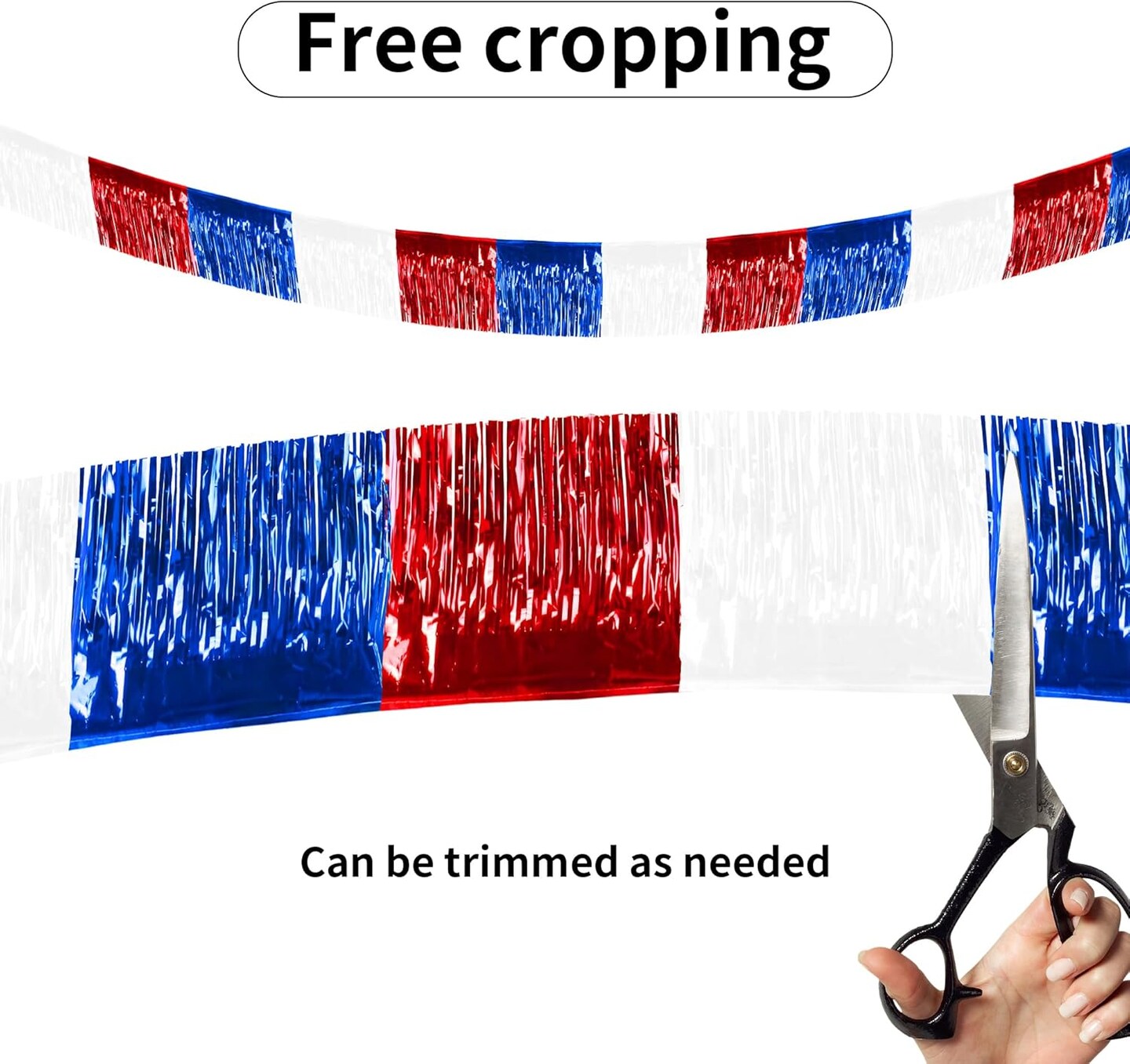 4th of July Decorations 4 Pack Tinsel Foil Fringe Garland Curtains Streamers Hanging Red White Blue Fringe Backdrop Banner for Parade Floats Decorations 4th of July America Patriotic Day Memorial Day