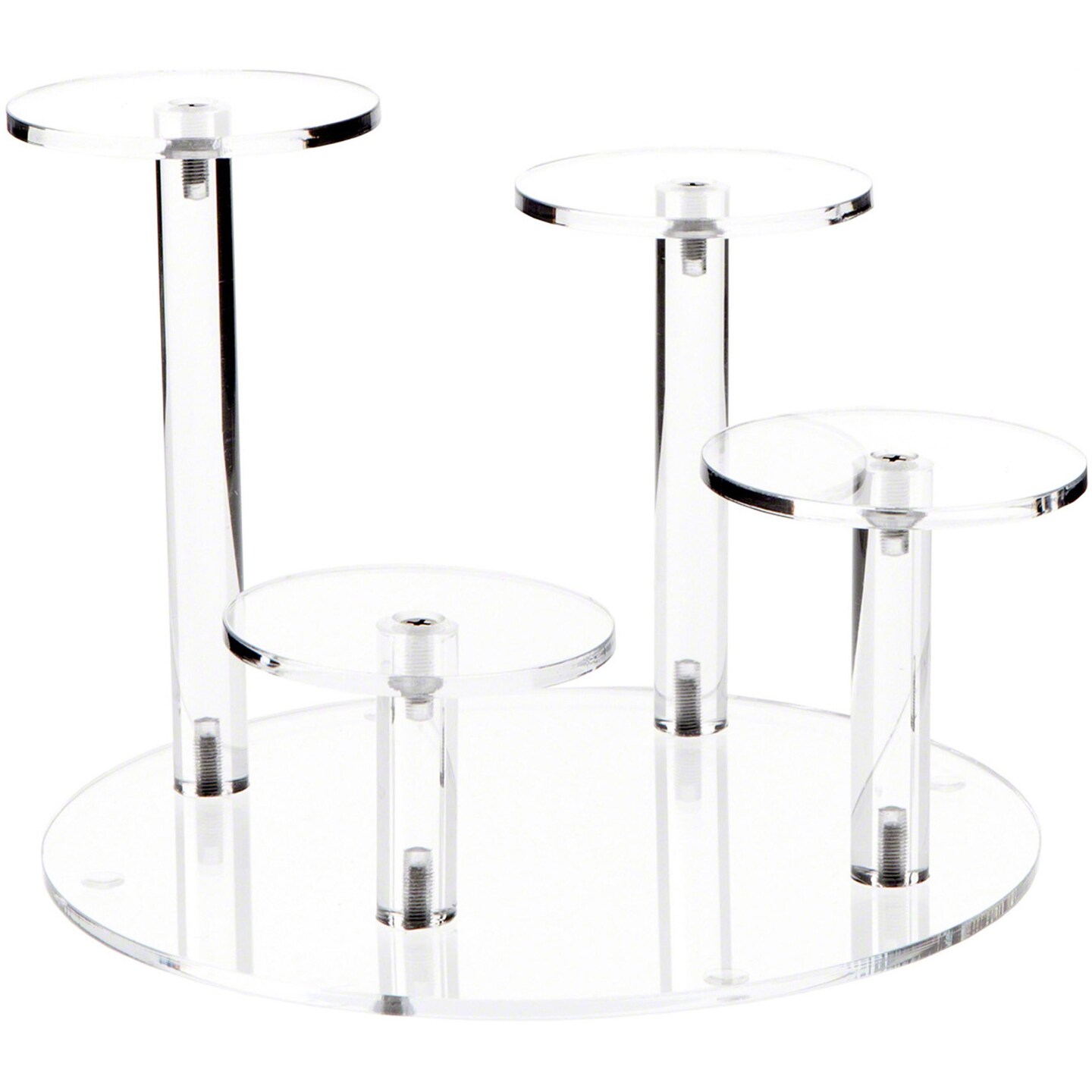 Plymor Clear Acrylic Round 8&#x22; Base Riser with 4 Round 3&#x22; Display Pedestals, 6&#x22; High
