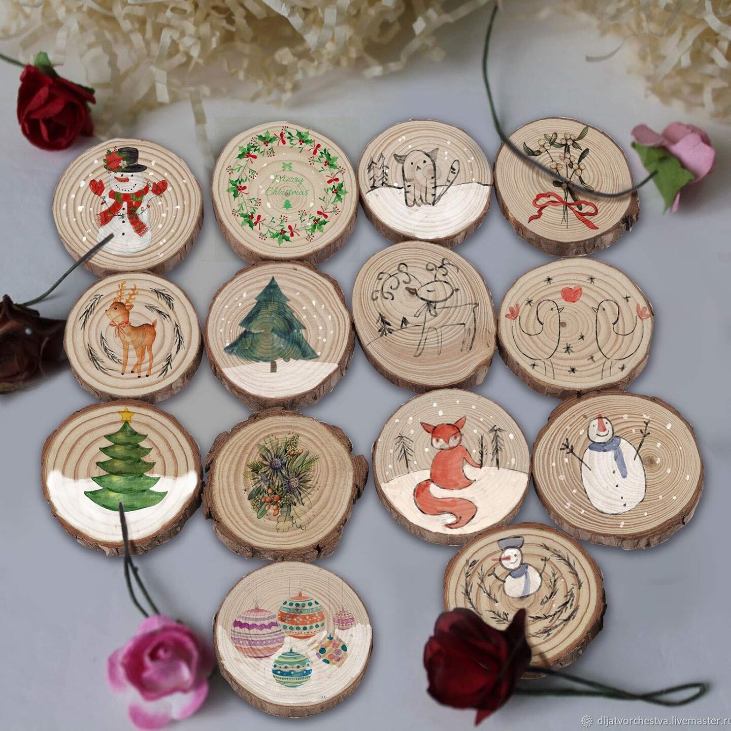 40 PCS 3.5-4 Inch Natural Wood Slices, 2/5 Inch Thickness Unfinished Wood Kit Wooden Circles Crafts with Bark for DIY, Arts, Centerpieces, Paintings, Wedding Decoration, Christmas Ornaments