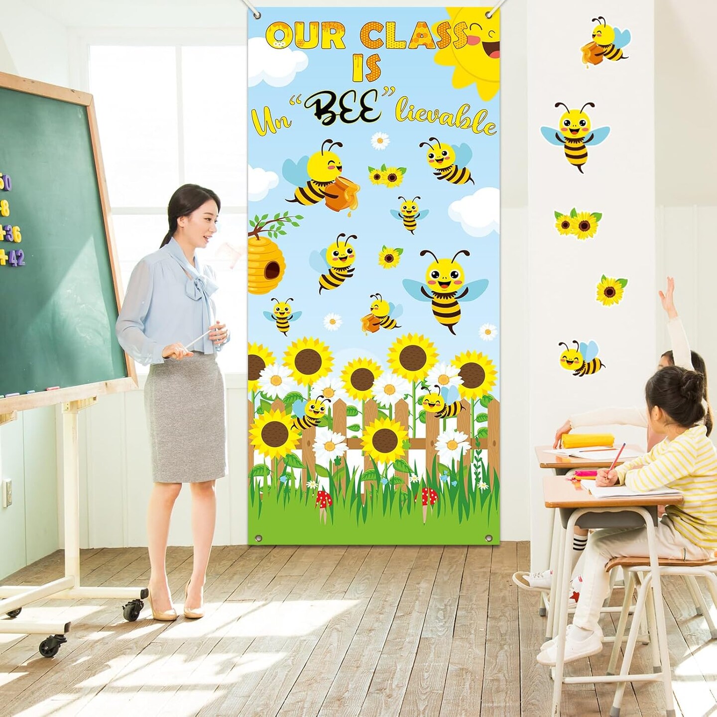 Classroom Door Cover Decoration Our Class ls Un&#x22; Bee&#x22; Lievable Summer Door Banner Bee Sunflowers Porch Backdrop Sign for School Baby Shower Easter Door Indoor Outdoor Wall Window Decor