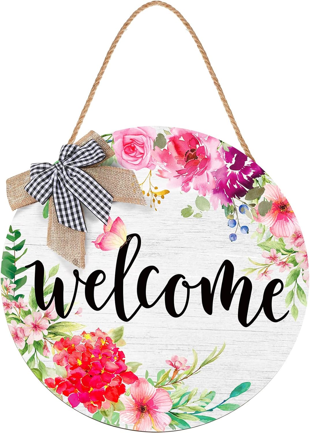 Welcome Signs for Front Door Decoration Farmhouse Wreaths Door Hanger Rustic Wooden Welcome Flower Hanging Door Wall Sign Decor for Seasons Holiday