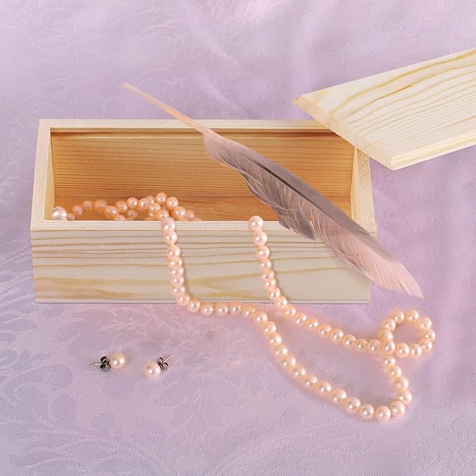 3 Pack Unfinished Wooden Box with Slide Lid, Blank Pine Wood Box Case Container Wood Jewelry Box for Storage