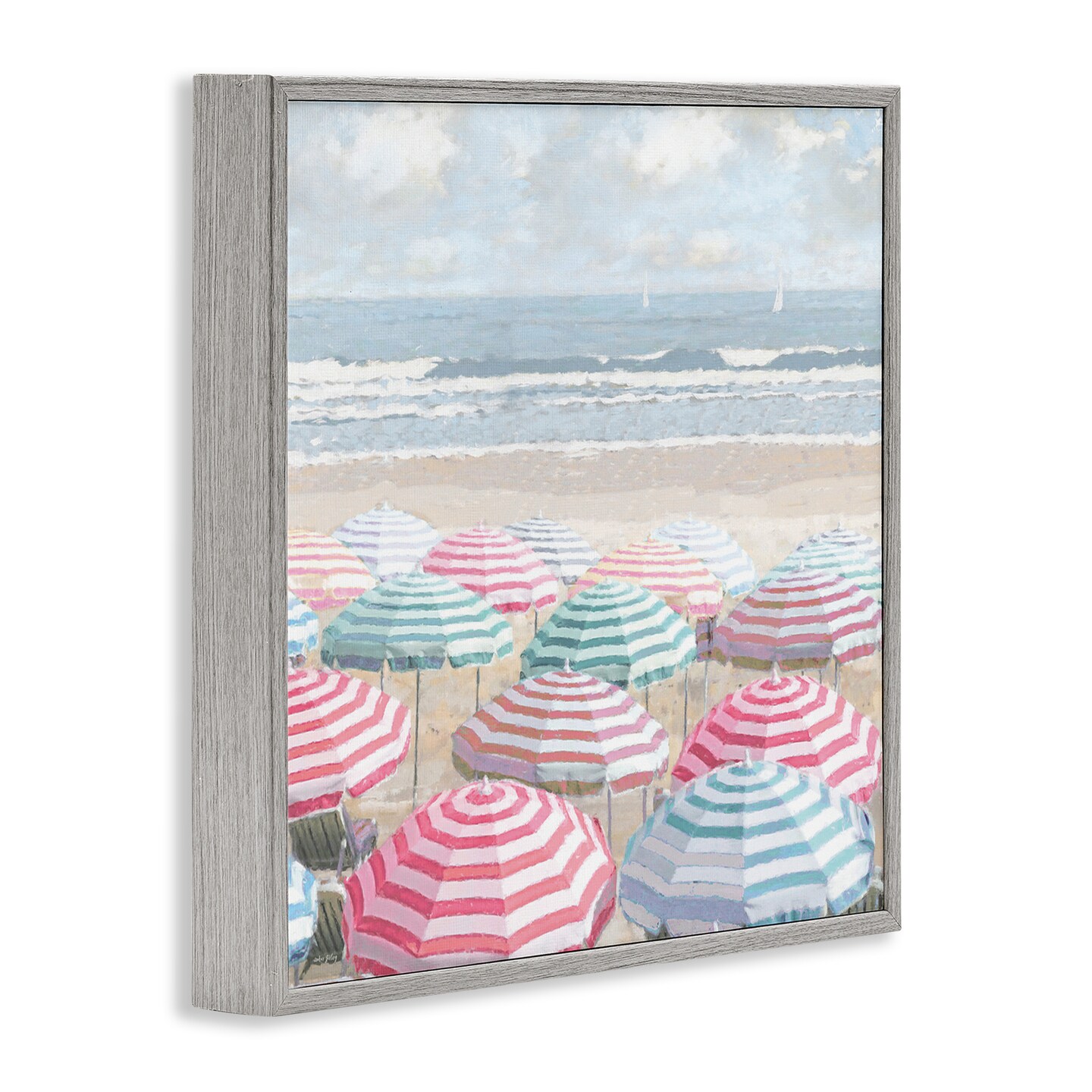 Stupell Industries Bright Beach Umbrellas Scene Framed Giclee Design by Amber Sterling