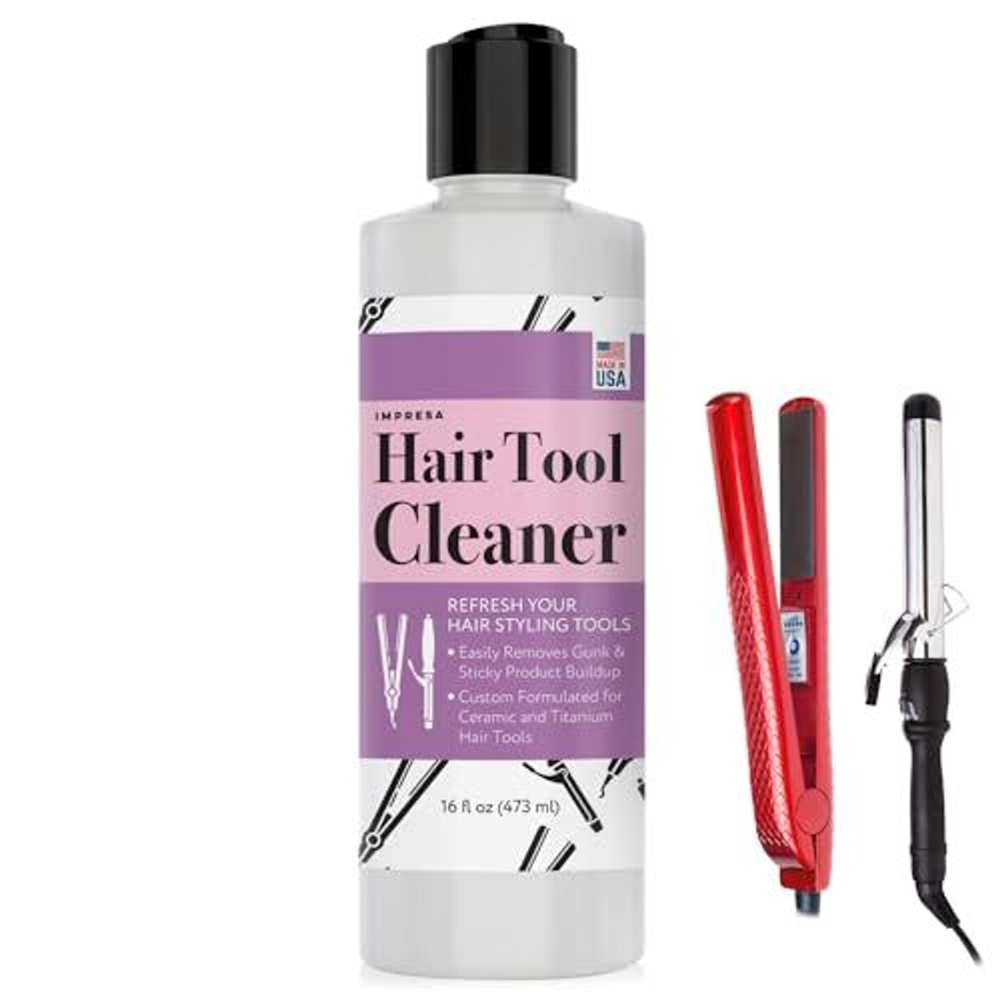 16oz. Flat Iron Hair Straightener &#x26; Curling Iron Cleaner Solution - Keep Hair Styling Tools Working Effectively - Made in USA - Cosmetology Supplies