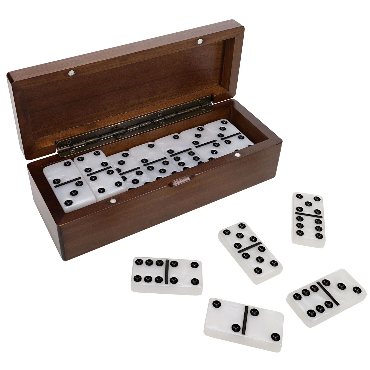 WE Games Double 6 Marbleized Dominoes in Magnetic Wooden Travel Box, White Color