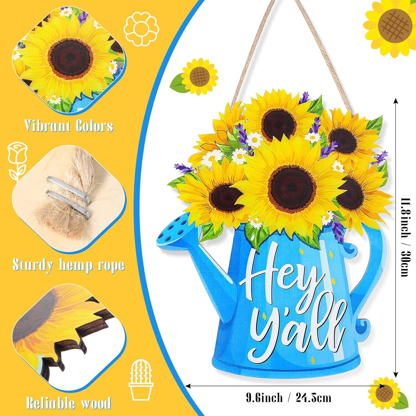 Watering Can and Sunflower Hanging Sign summer door hanger sunflower welcome sign Wooden sunflower decor summer door decor for Indoor Outdoor Yard Front Door sunflower decorations