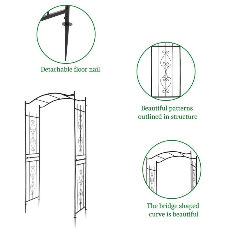 Wrought Iron Garden Arch with Bridge Roof for Climbing Plants