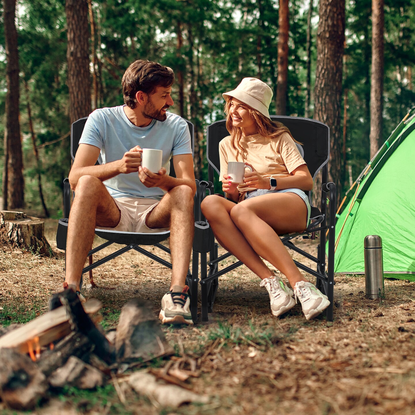Oxford Rocking Camping Chair with Cup Holder and Storage Pocket