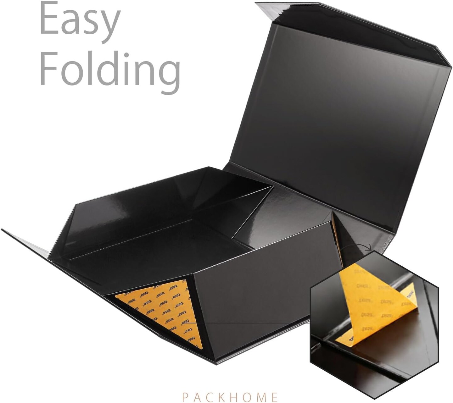 Large Gift Box with Lid 13.5x9x4.1 Inches – Collapsible Magnetic Gift Box, Glossy Black with Grass Texture, Sturdy & Elegant for Presents