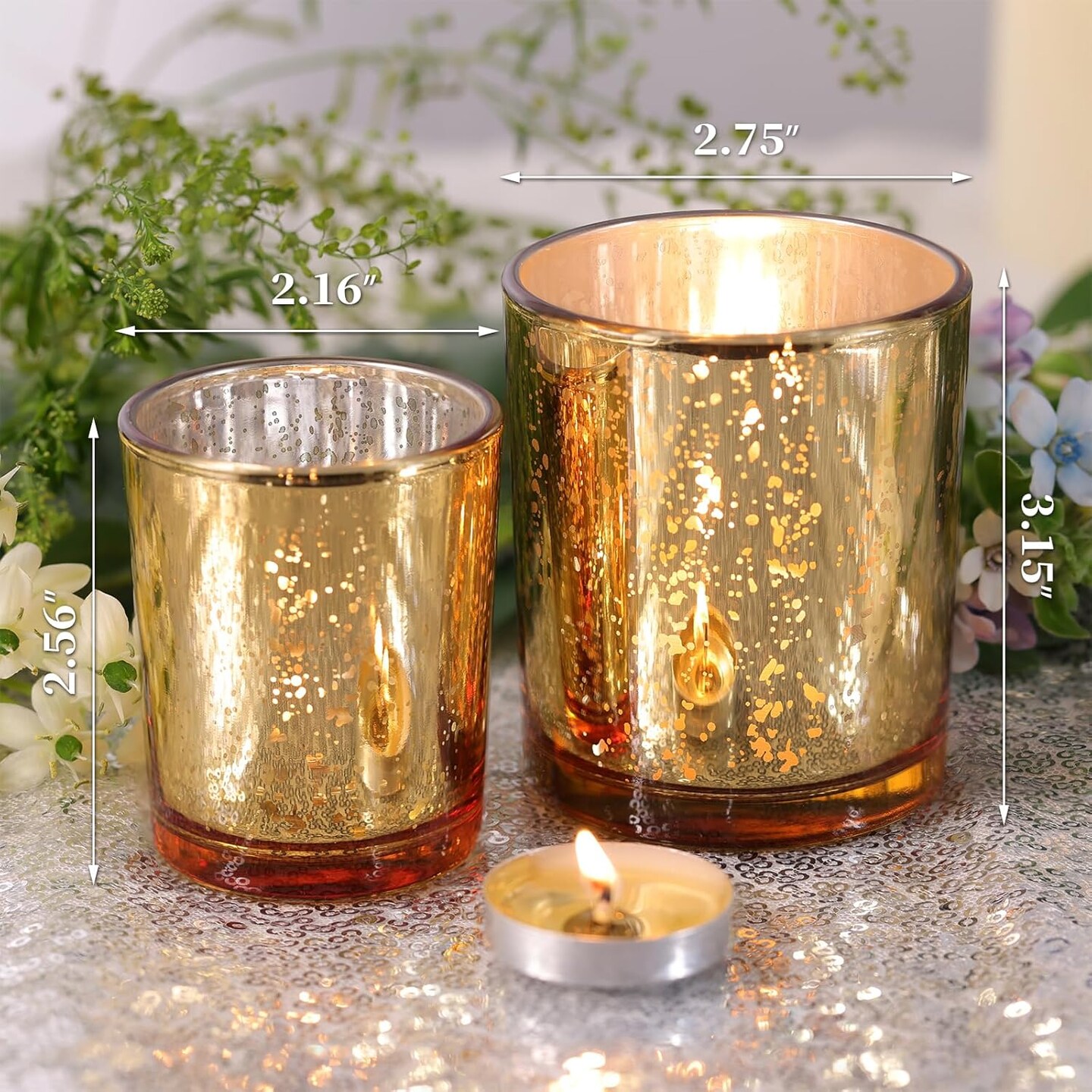 12pcs Gold Mercury Glass Votive Candle Holders &#x2013; Large Speckled Tealight Set for Weddings, Parties, Centerpieces &#x26; Home D&#xE9;cor
