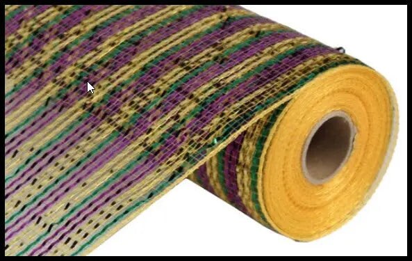 Mardi Gras Deco Mesh Roll 10"x10 yd | Foil Mesh Ribbon-RE1347W3