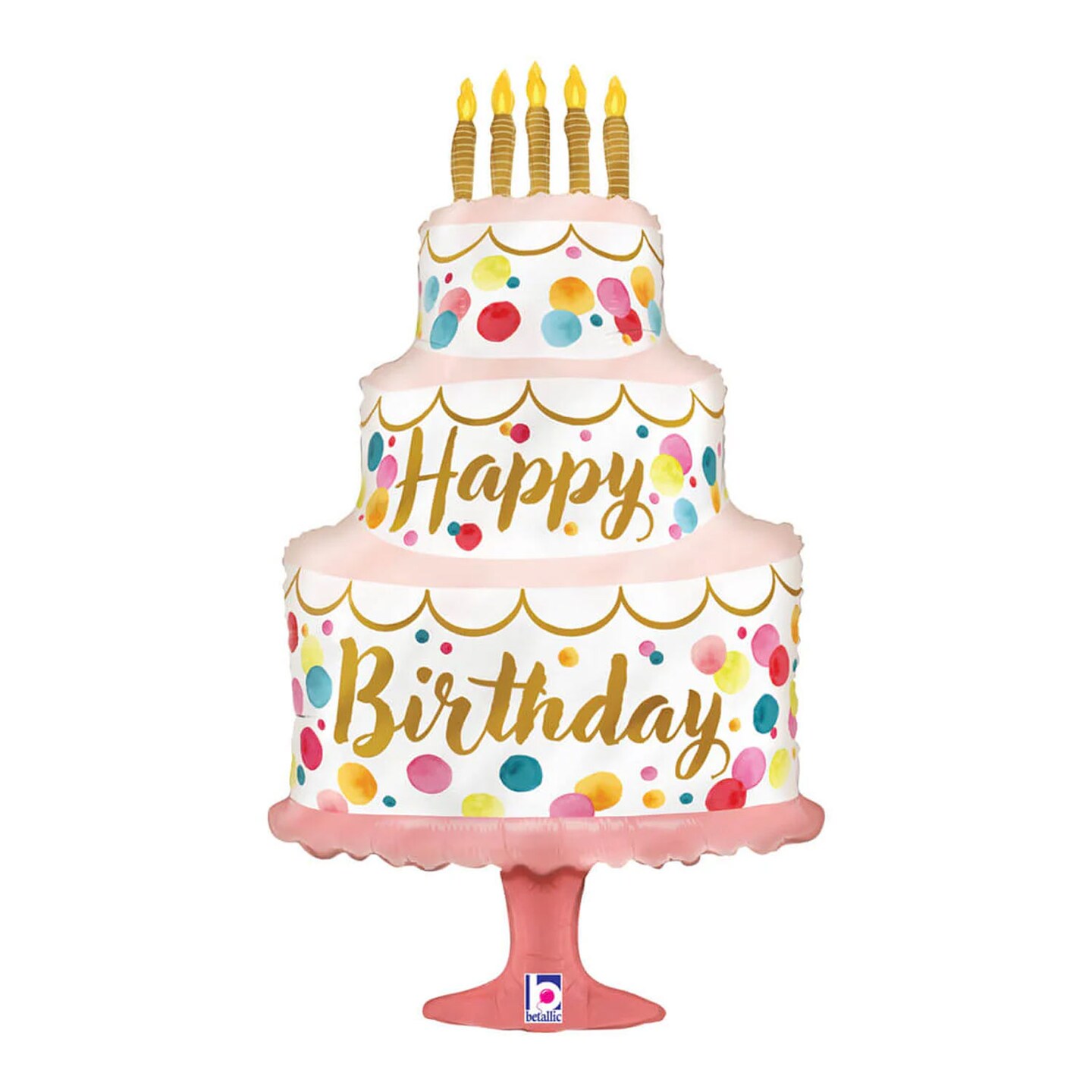 Betallic&#xAE; 33 Inch Happy Birthday Satin Pink Cake Foil Mylar Balloon