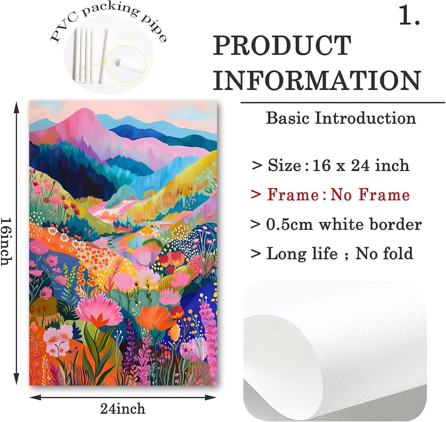 Colorful Abstract Watercolor Wall Art - Wildflower Pictures, Aesthetic Landscape Poster, Mountain Abstract Prints for Home Decor - 16x24inch No Frame