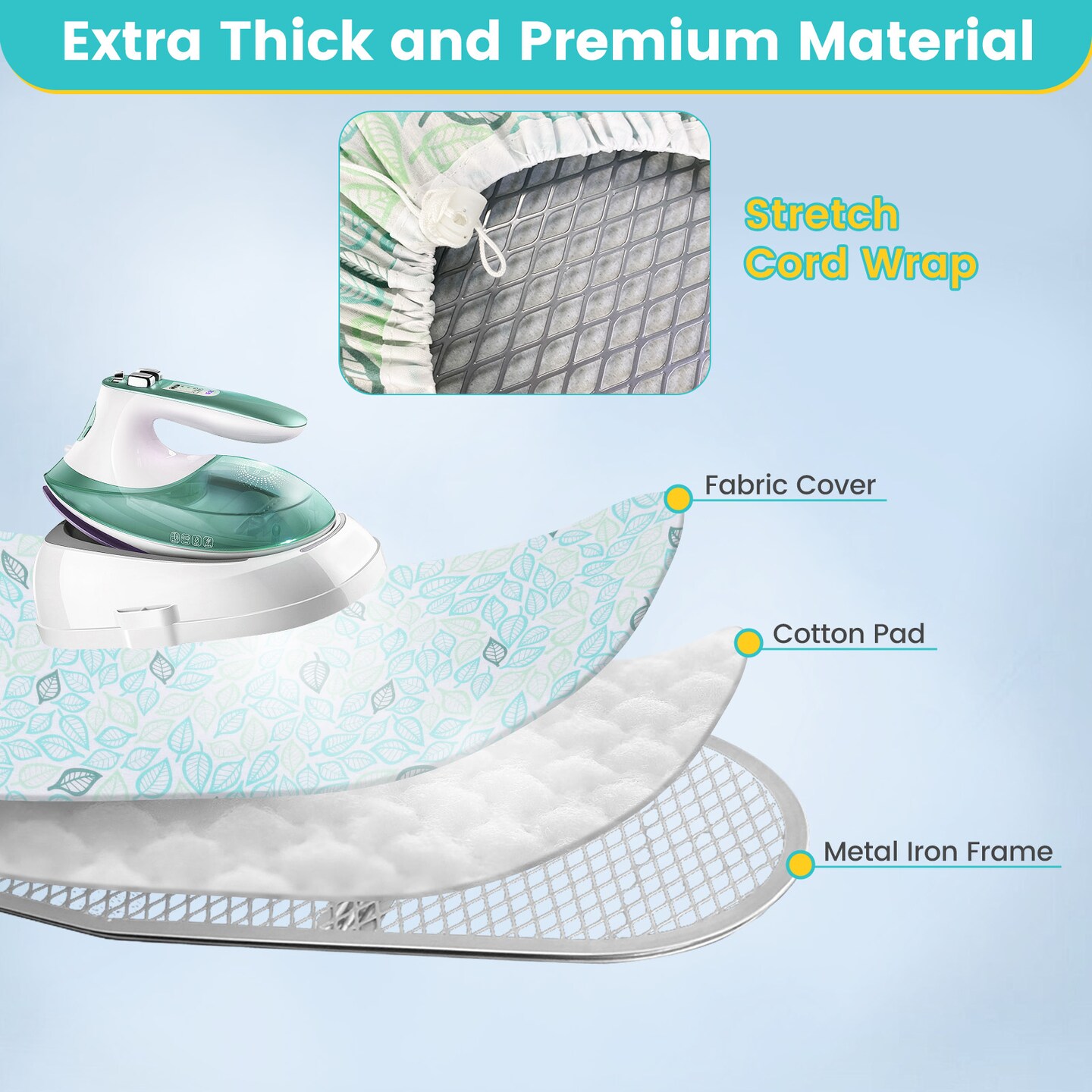 Foldable Ironing Board with Iron Rest and Adjustable Height