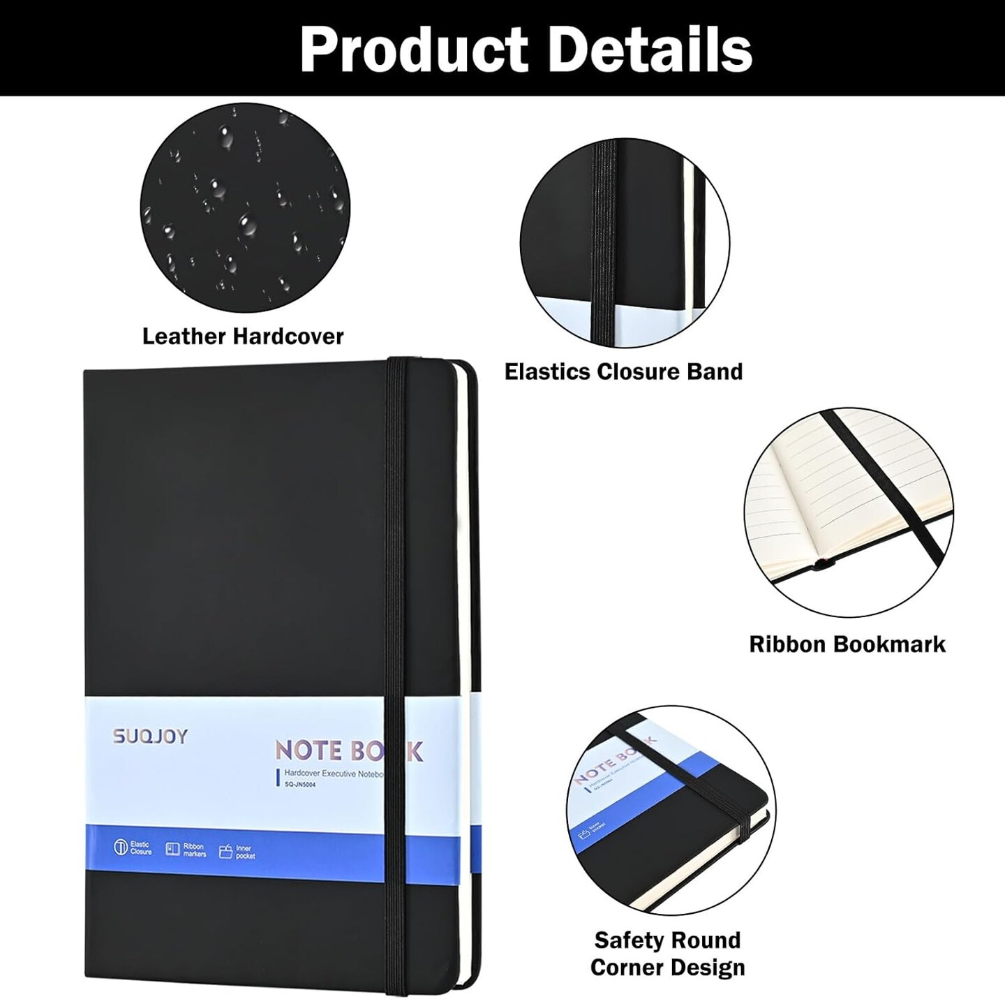 Journals Notebook, 4 Pack 160 Pages, A5 Size Black Notebooks College Ruled, Hardcover Notebook with 100 gsm Thick Paper