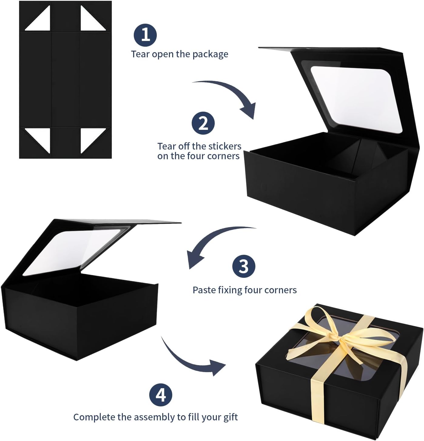 Black Gift Box with Window, 7.5&#x22;x7.5&#x22;x3.1&#x22; - Luxury Magnetic Lid Gift Box for Presents