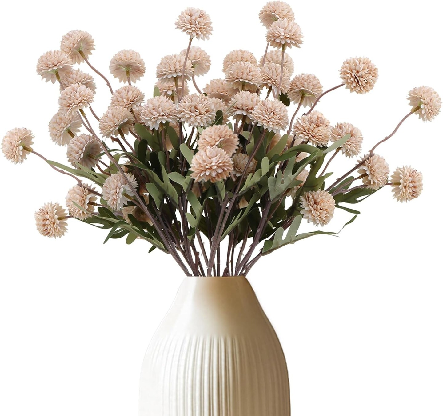 10pcs Faux Silk Pompon Mum Artificial Flowers, Bulk Fake Small Chrysanthemums with Stems for DIY Bouquet Centerpieces Wedding Fillers Arrangements Shower Decorations, Beige