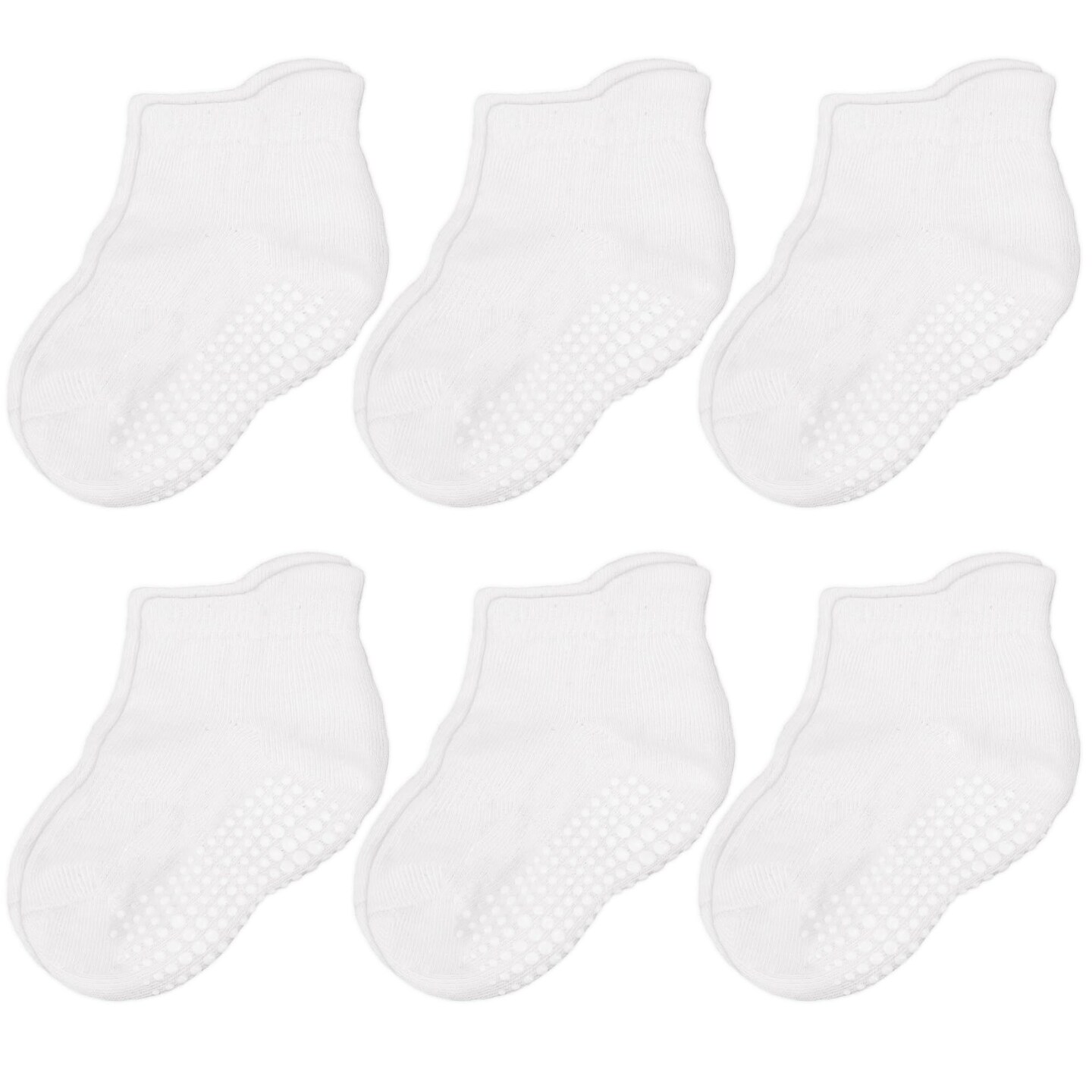 CozyWay Baby Socks with Grippers Non Slip Ankle Grip Socks For Boys and Girls Babies Comfy Soft Cotton Infant - 6-12 Months Unisex White - 6 Pack