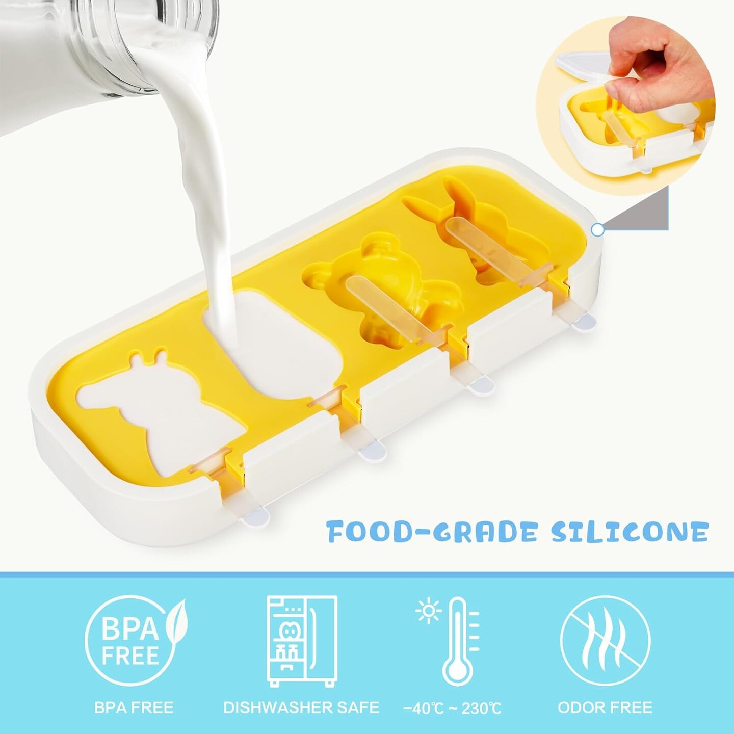 Popsicles Molds 3 Pack, Mini Popsicle Molds for Kids Baby Cute Shapes Silicone Popsicle Molds BPA Free Reusable Ice Cream Mold Popsicle Maker Homemade DIY Set (Animals&#x26;Cartoon*2)