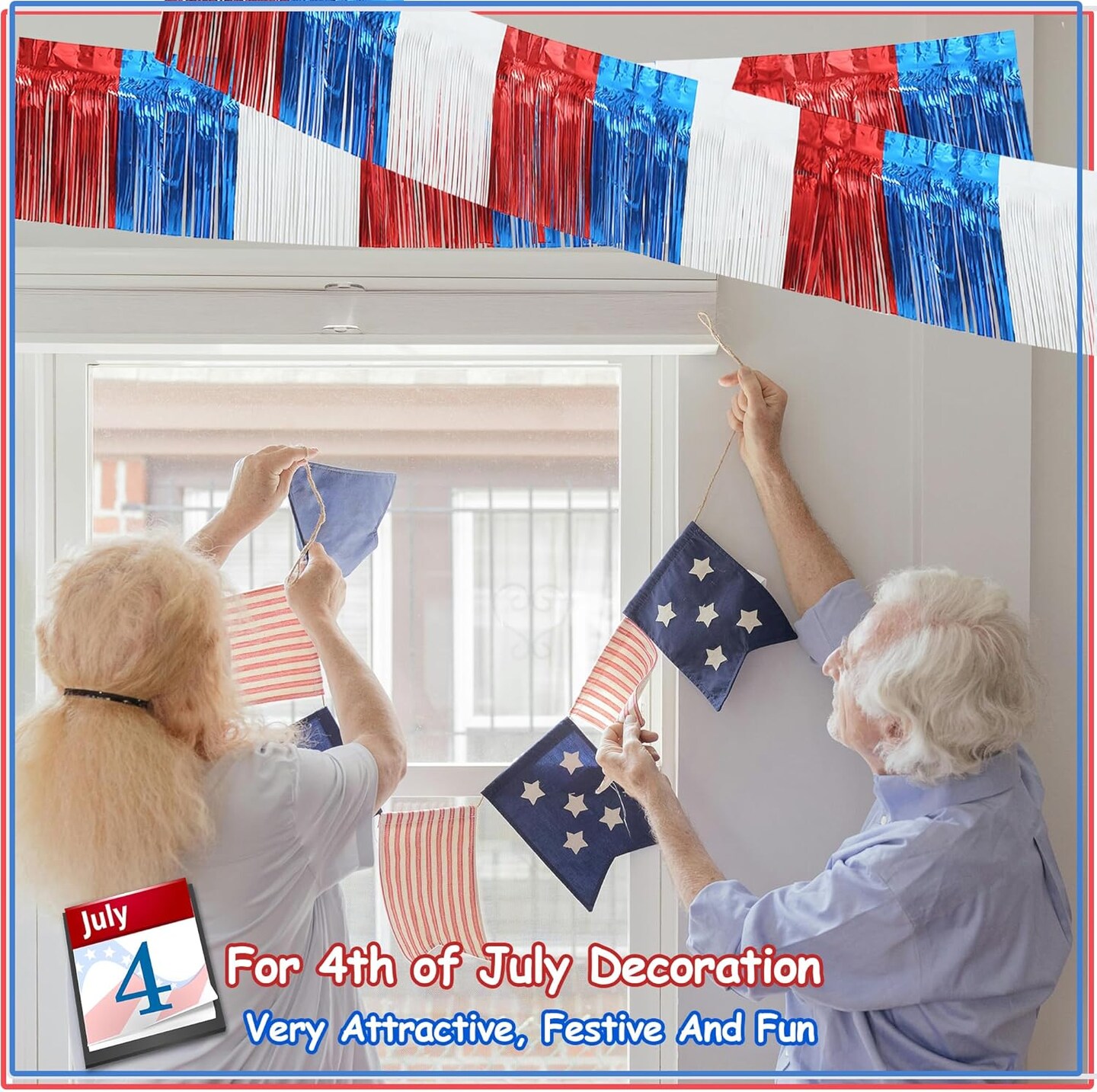 3 Pack 10 Feet Fringe Float Banner Curtains Metallic Foil Fringe Garland Shiny Tassel Foil Float, Parade Float for Trailer Car Graduation Homecoming Birthday Party (Royal Blue Red White)