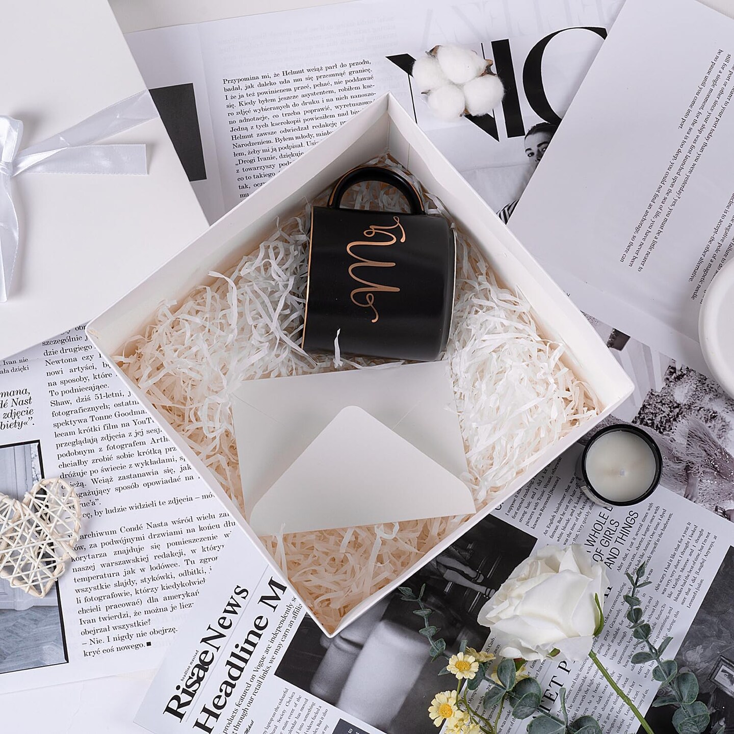 Medium Gift Box with Lids, Ribbon and Paper Filler, for Birthdays, Mother's Day, Bridal Showers, Weddings, Baby Showers - Collapsible, 8.7", 1 Pack, White