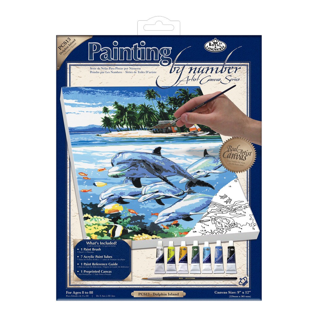 PCS13 | Painting by numbers™ 10pc 9" x 12" Dolphin Island Canvas Painting Project