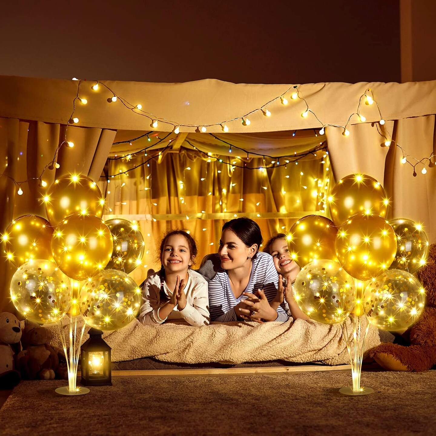 6 Set Balloons Centerpieces for Table with LED String Light 60 Pcs Balloons Light up Table Balloon Stand Centerpieces for Baby Shower Graduation Birthday Wedding Anniversary(Gold)