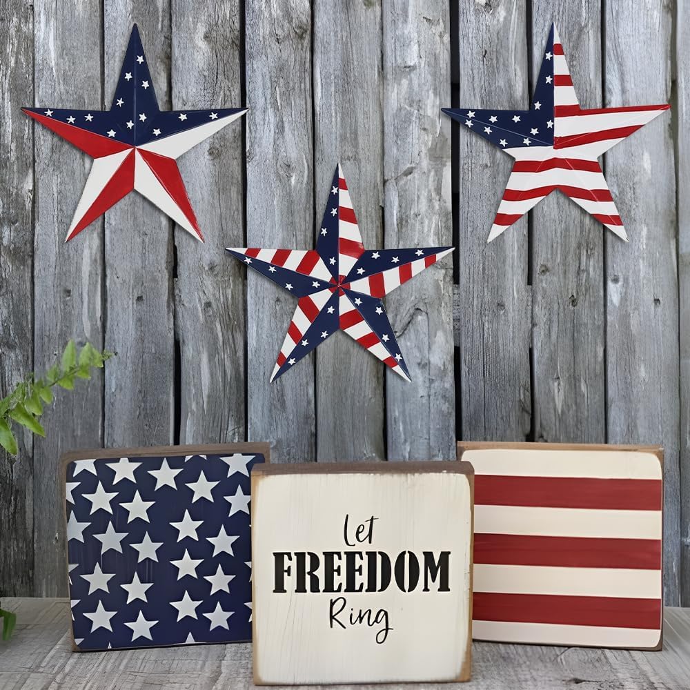 3 PCS Metal Star 4th of July Decorations Outdoor