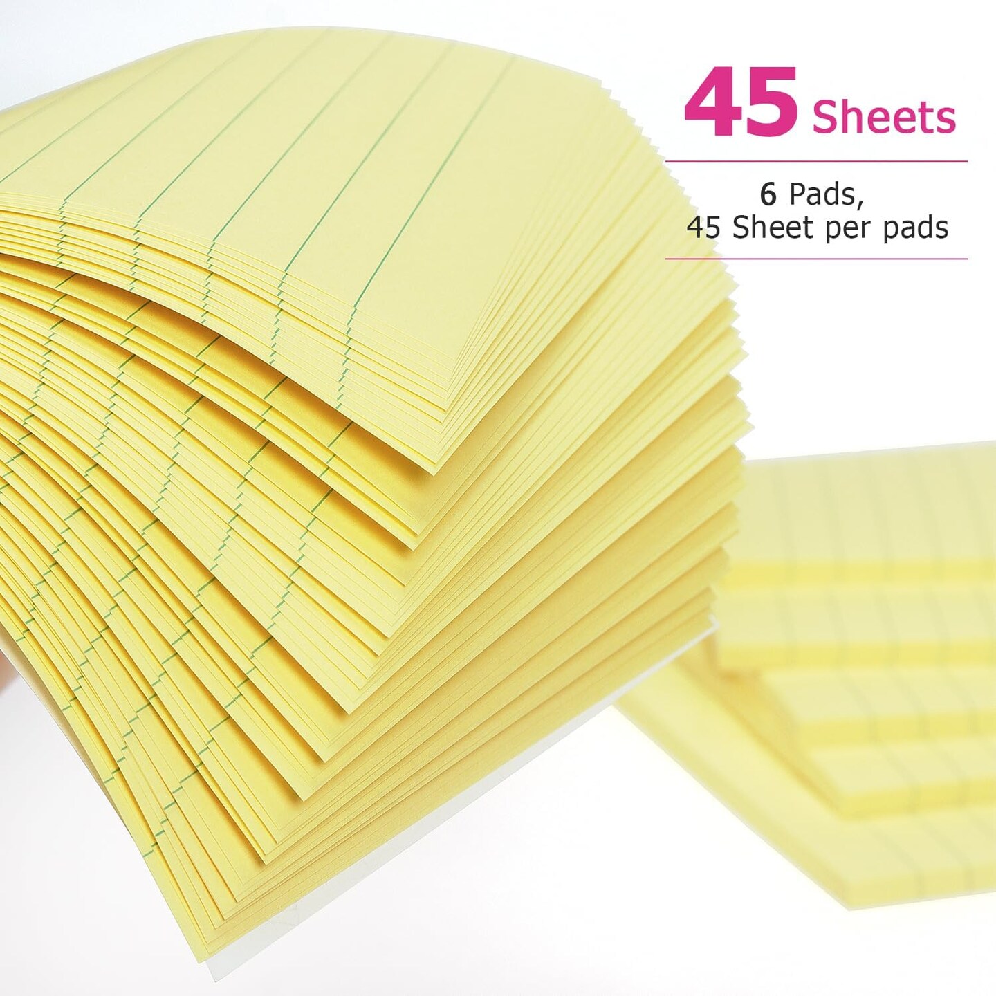 6 Pads Lined Sticky Notes with Lines Self-Stick Notes Bright Color Sticky Notes, 45 Sheets/Pad (Yellow)