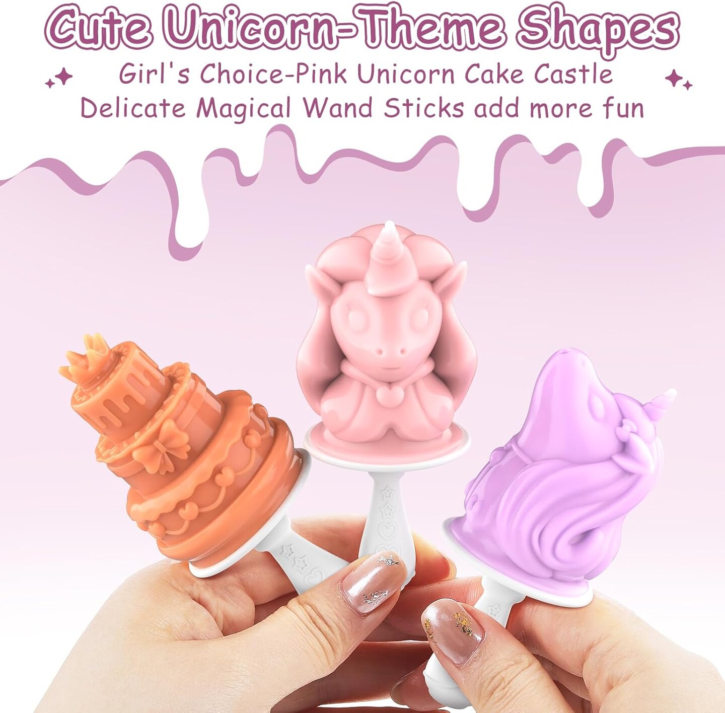 Unicorn Popsicle Molds with Sticks, 4-Pack Silicone Popsicle Holders for Kids Girls, Mini Homemade Ice Cream Molds, Easy-release Popsicle Maker, BPA-free &#x26; Dishwasher Safe (Classic)