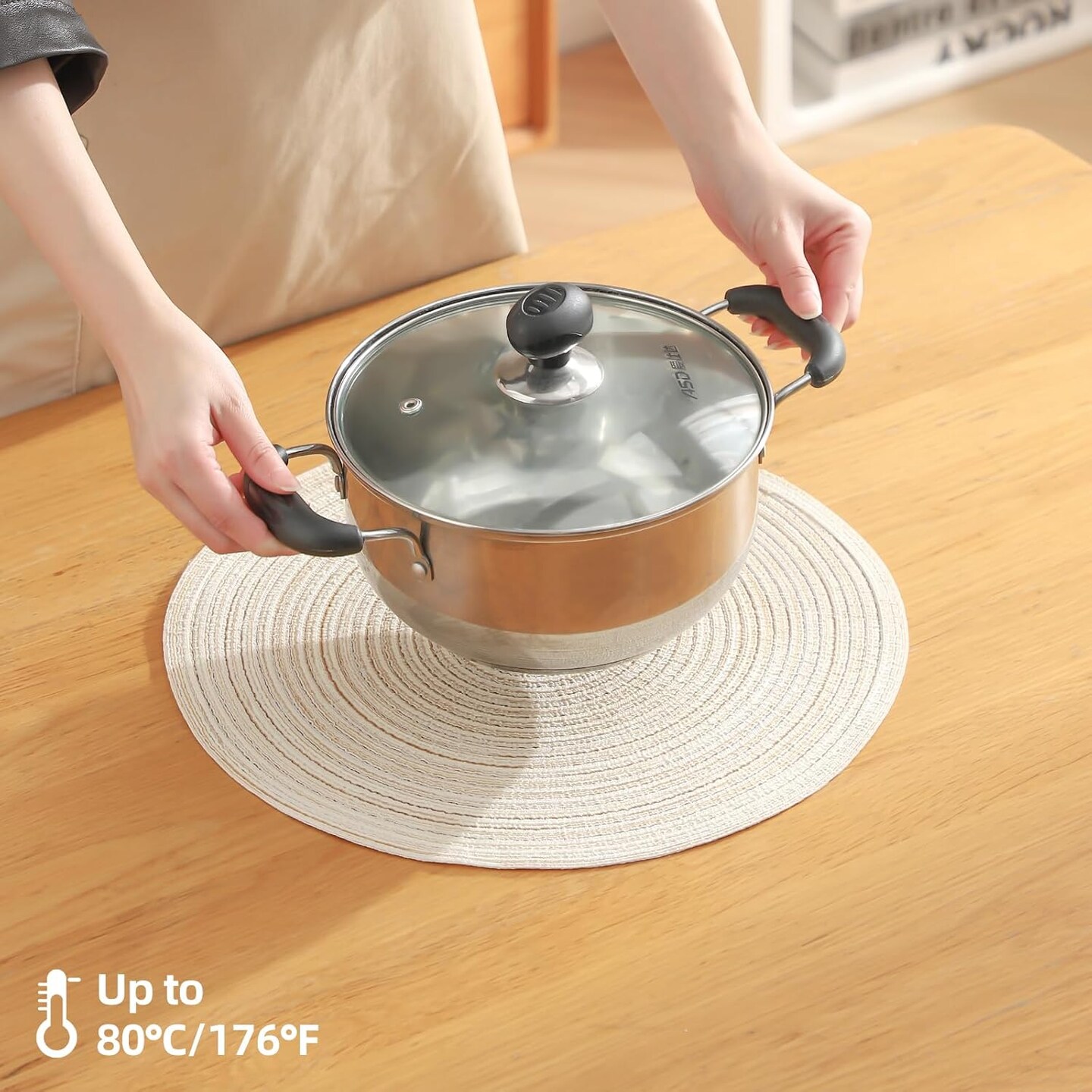 Round Cotton Placemats Set of 6 Washable Round Placemat 15 inch Round Braided Placemats Circle Placemat