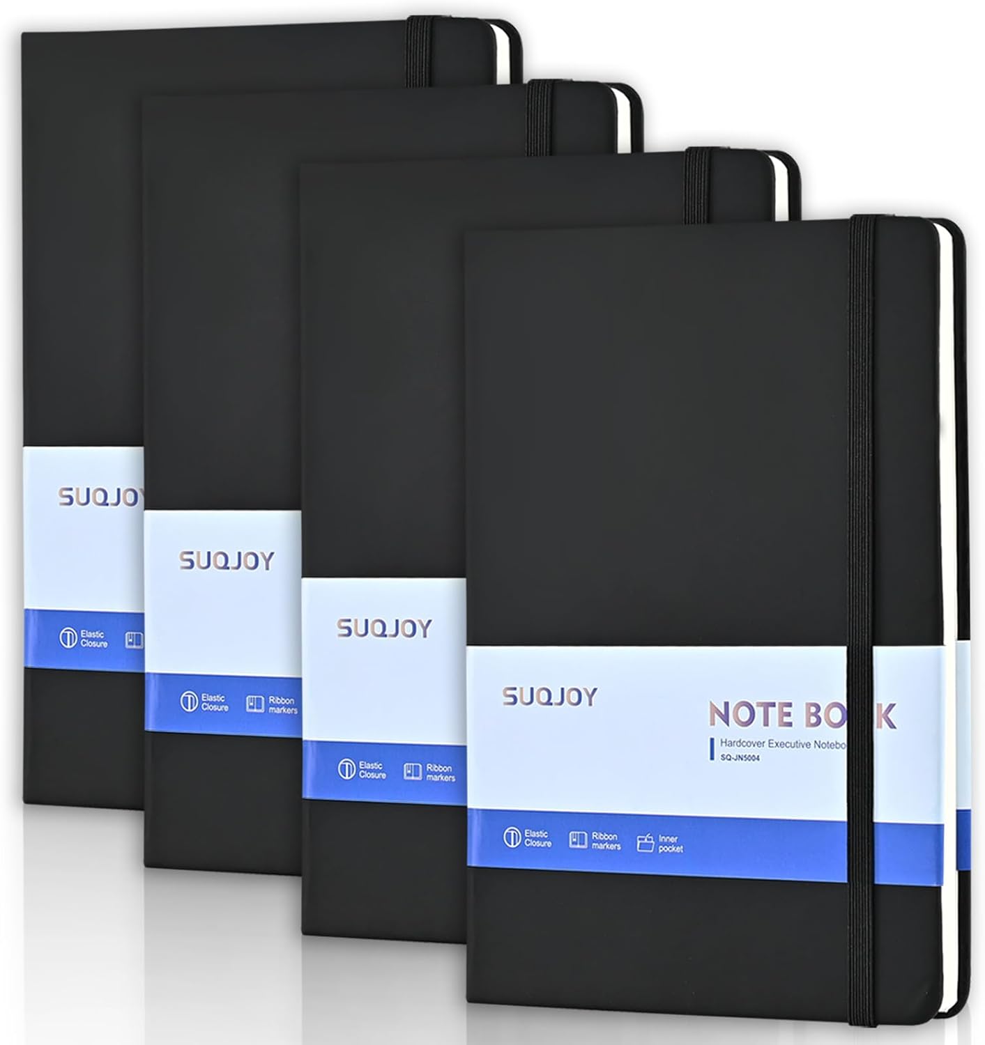 Journals Notebook, 4 Pack 160 Pages, A5 Size Black Notebooks College Ruled, Hardcover Notebook with 100 gsm Thick Paper