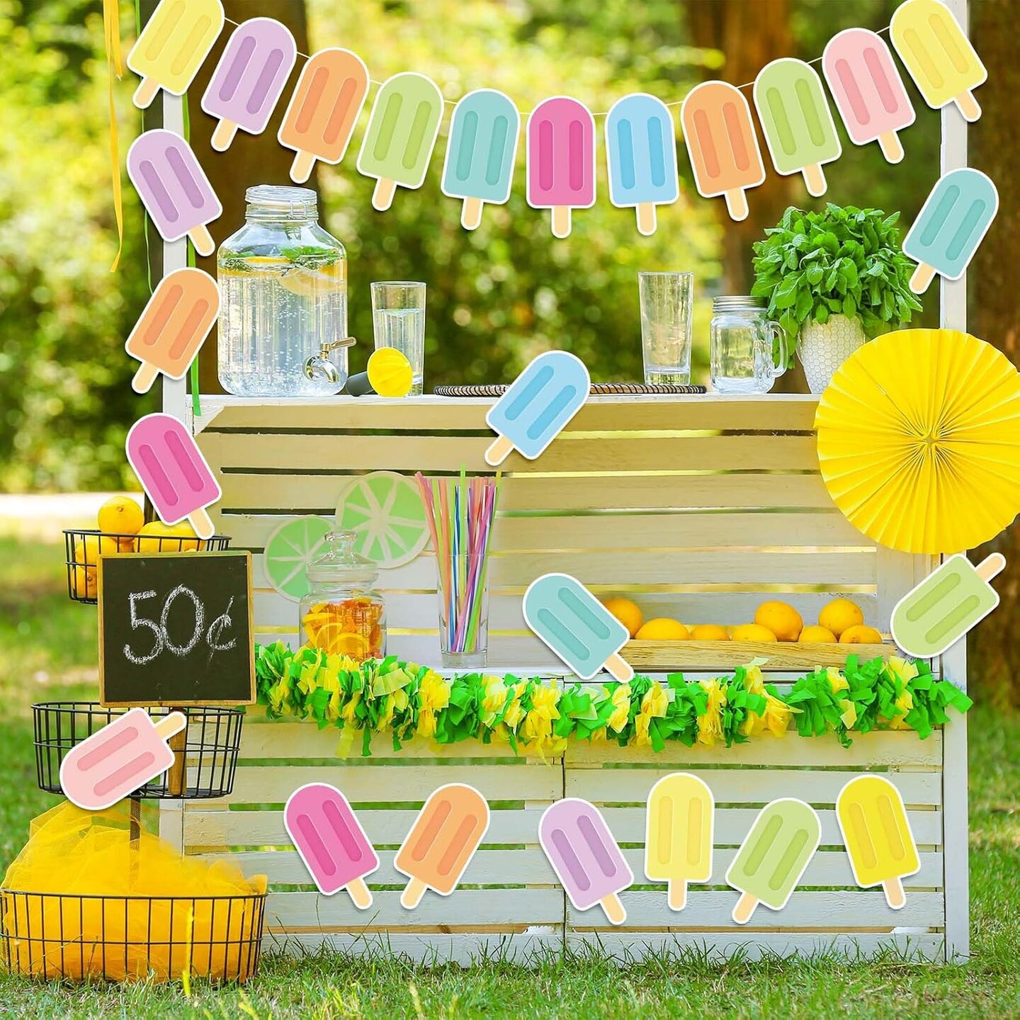 8Pcs Ice Pop Cutouts Summer Ice Lolly Bulletin Board Decor Candy Colorful Popsicle Shape Paper Cut-Outs with 100Pcs Glue Points for DIY Art Craft