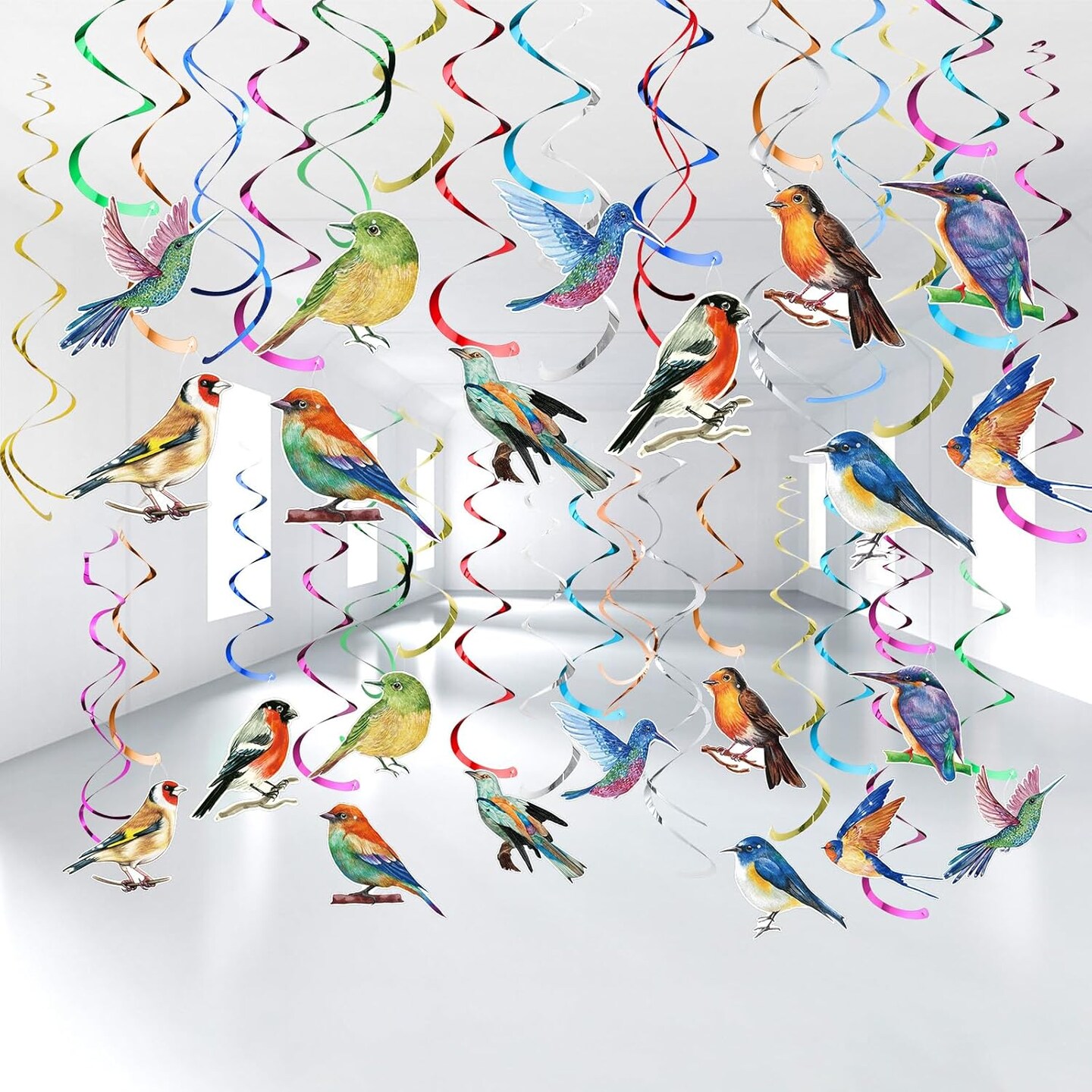 30 Pcs Bird Birthday Party Decorations Hawaiian Bird Hanging Swirl Foil Ceiling Decoration Tropical Rainforest Animal Decor for Summer Hawaiia Beach Luau Tiki Home Classroom Supplies