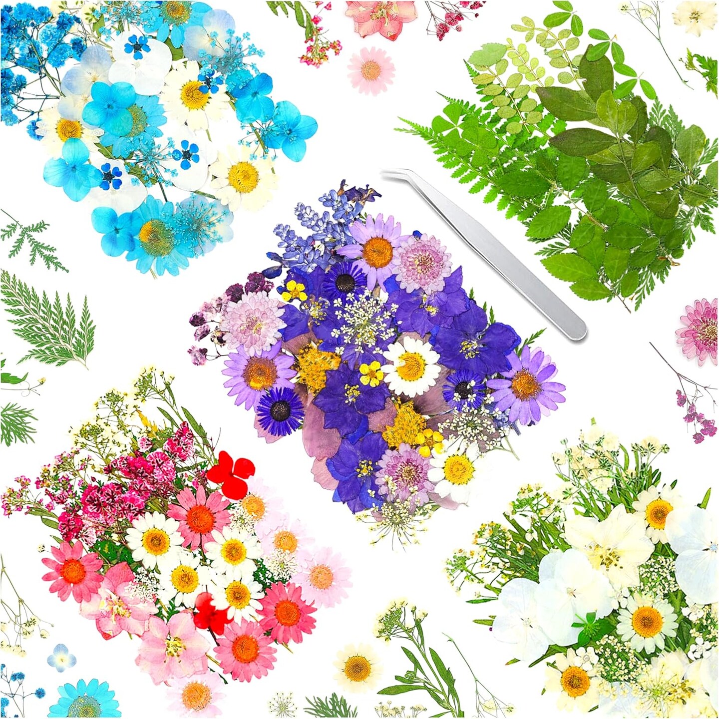 170Pcs+ Real Dried Pressed Flowers Leaves Petals for Crafts-Beautiful Pressed Flowers Daisies for Resin Jewellery