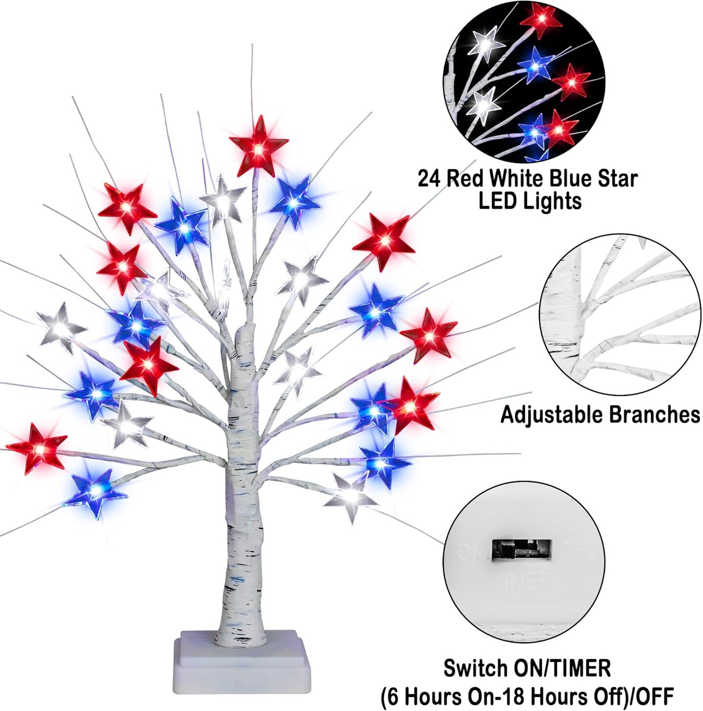 2 Pack 18 Inch 4th of July Patriotic Decorations Tree Light