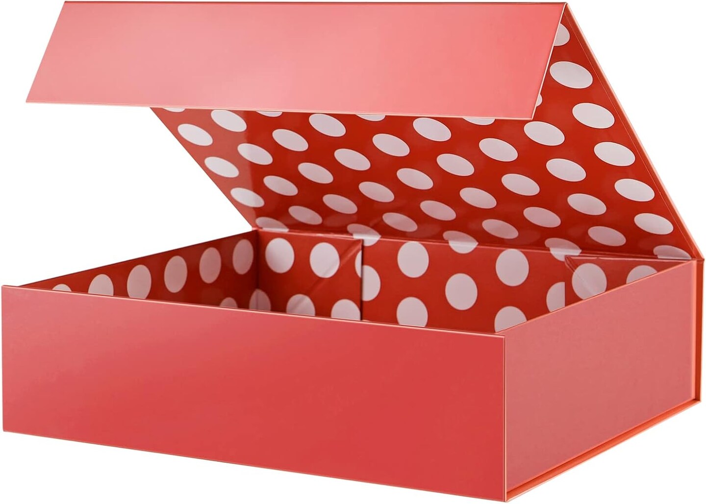 ift Box 13x9.7x3.4 Inches, Large Red Gift Box with Lid for Presents, Mom Day Magnetic Shirt Gift Boxes for Clothes (Glossy Metallic Red, Dot Design Inside)