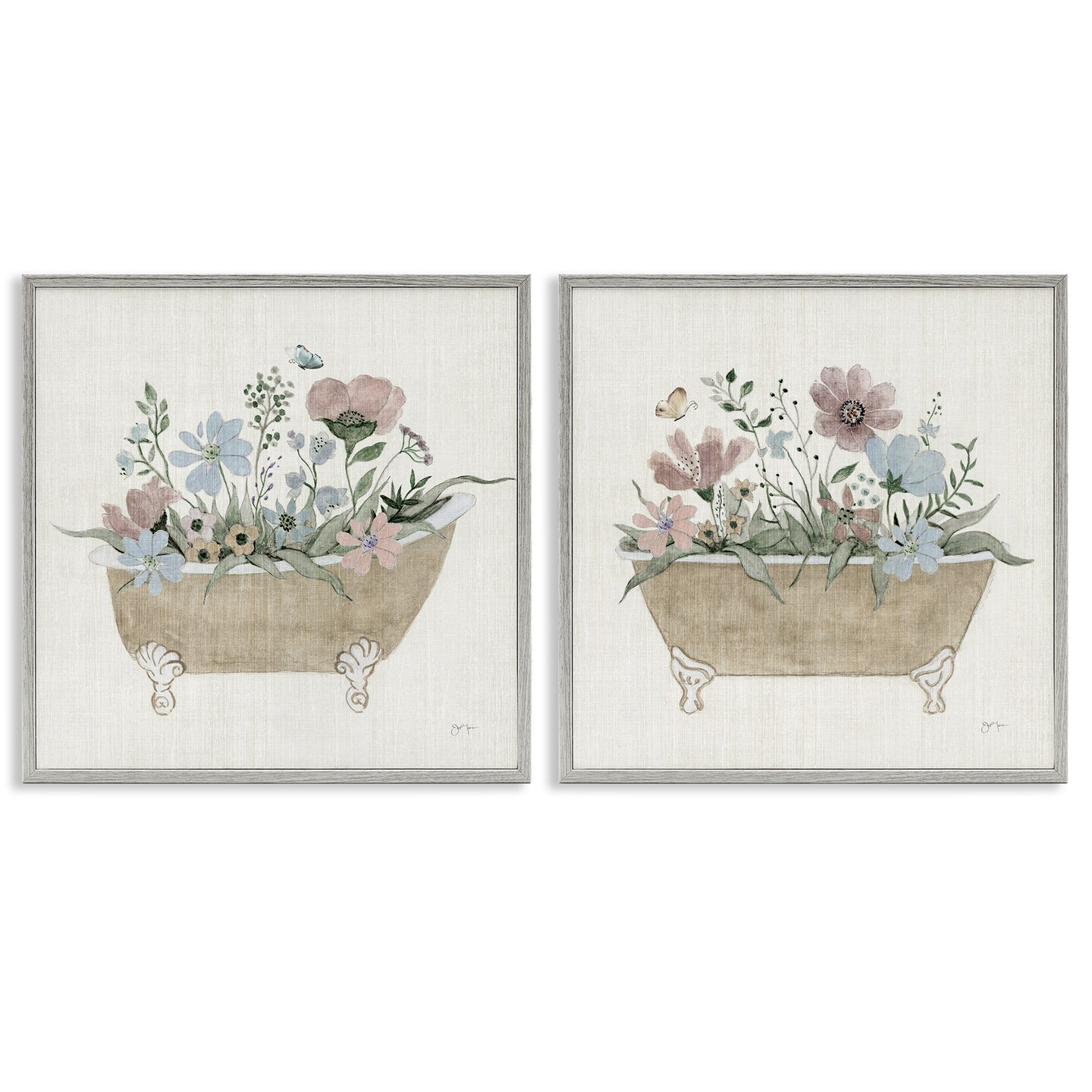 Stupell Industries Rustic Florals in Bathtubs 2pc Framed Giclee Set Design by Tava Studios