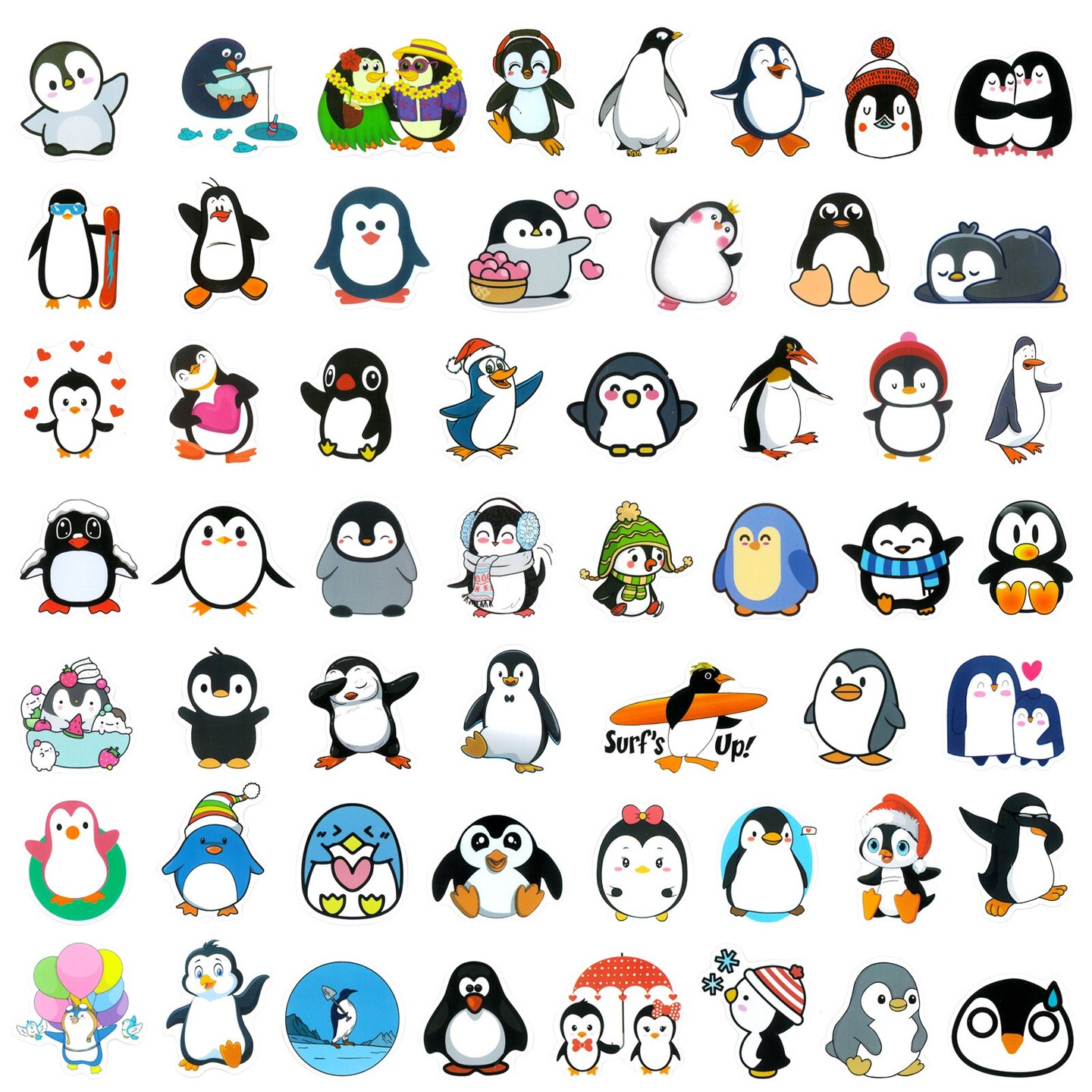 Wrapables Waterproof Vinyl Stickers for Water Bottles, Laptop, Phones, Skateboards, Decals for Teens, 100pcs, Penguin Fun