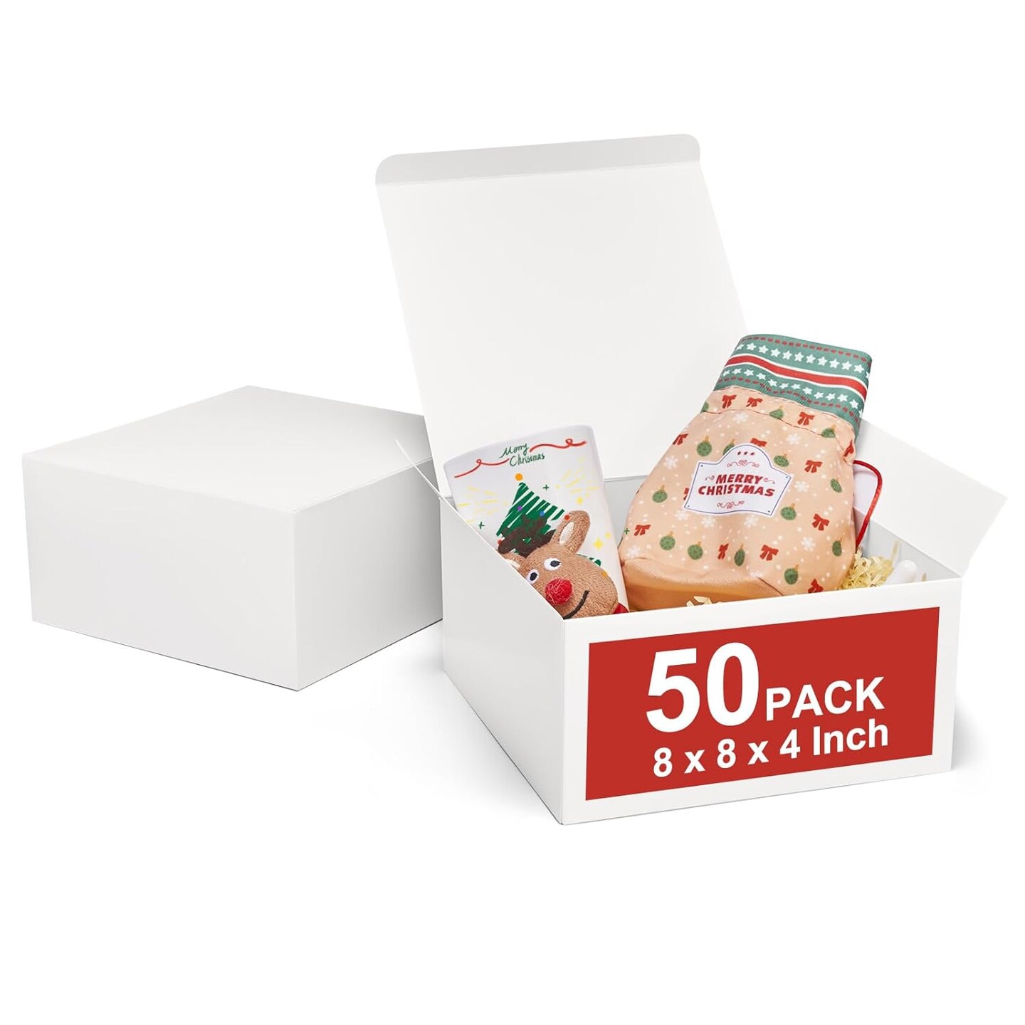 50-Pack White Gift Boxes with Lids – 8 x 8 x 4 Inch Recyclable Gift Boxes for Bridesmaid Proposals, Weddings, Birthdays & DIY Crafts