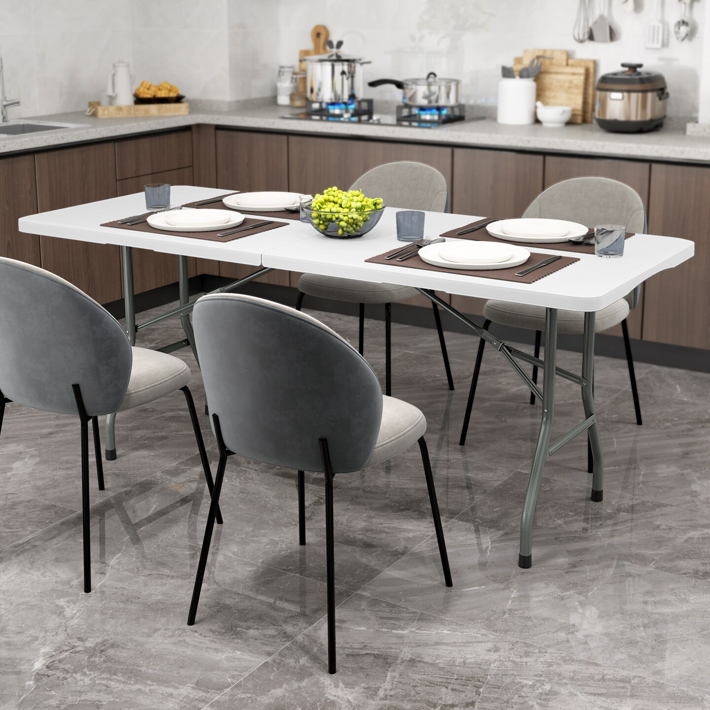 HDPE Folding Table with Metal Legs, Portable and Weatherproof