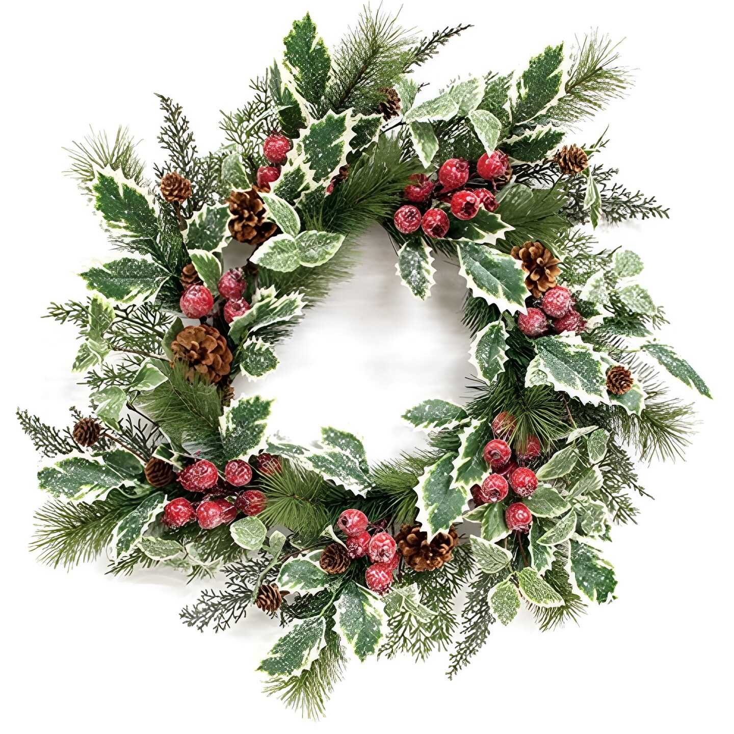 24 Inch Artificial Christmas Wreath with Pinecones Berries and Holly
