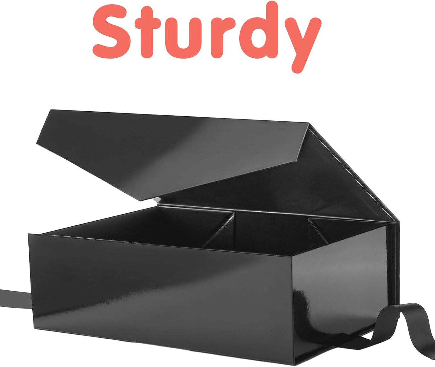 Large Black Gift Box with Ribbon and Lid, 11.5x8.1x3.8 Inches, Groomsman Proposal Boxes, Magnetic Gift Box for Presents (Glossy Black)