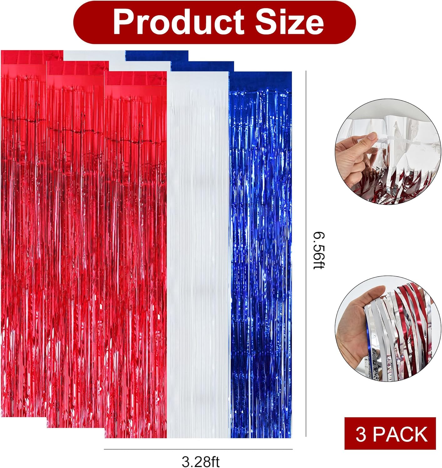 3 Pcs Red Blue White Door Streamers Curtain July 4th Party Streamers Backdrop 4th of July Party Wall Background for Party Decoration Photo Booth Props(3.28 ft x 6.56 ft)